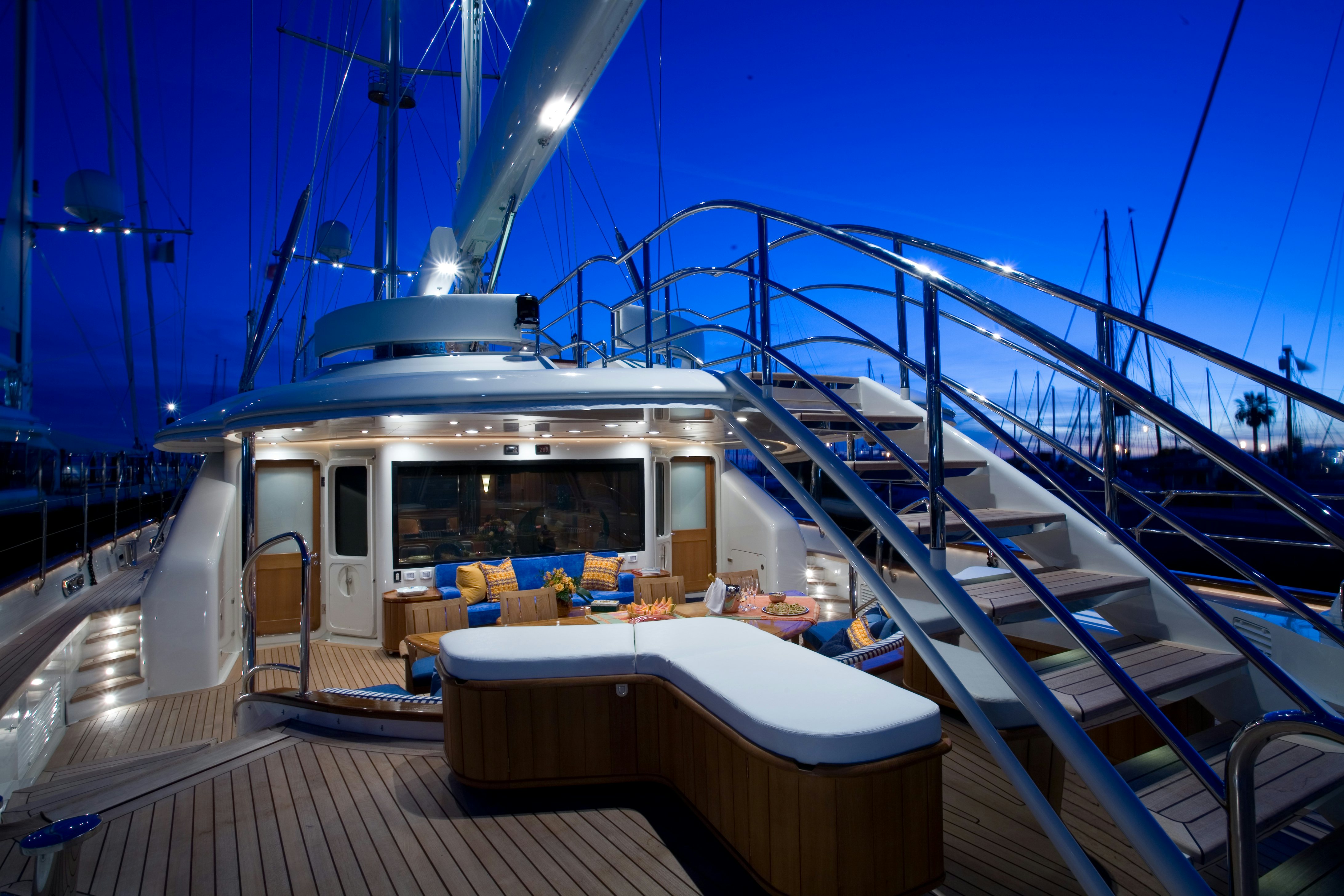 a boat on a deck aboard TAMSEN Yacht for Sale