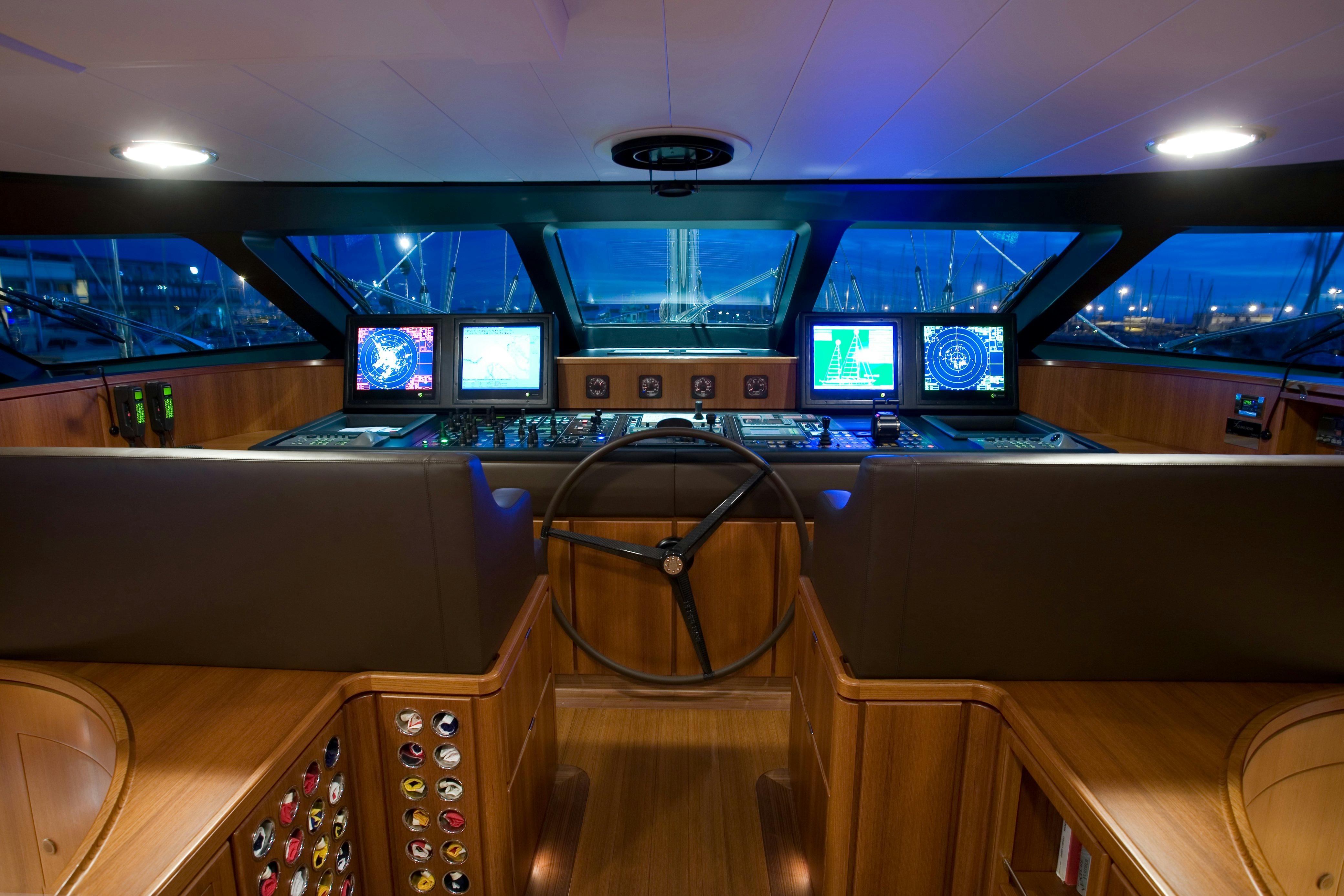 inside of a control room aboard TAMSEN Yacht for Sale