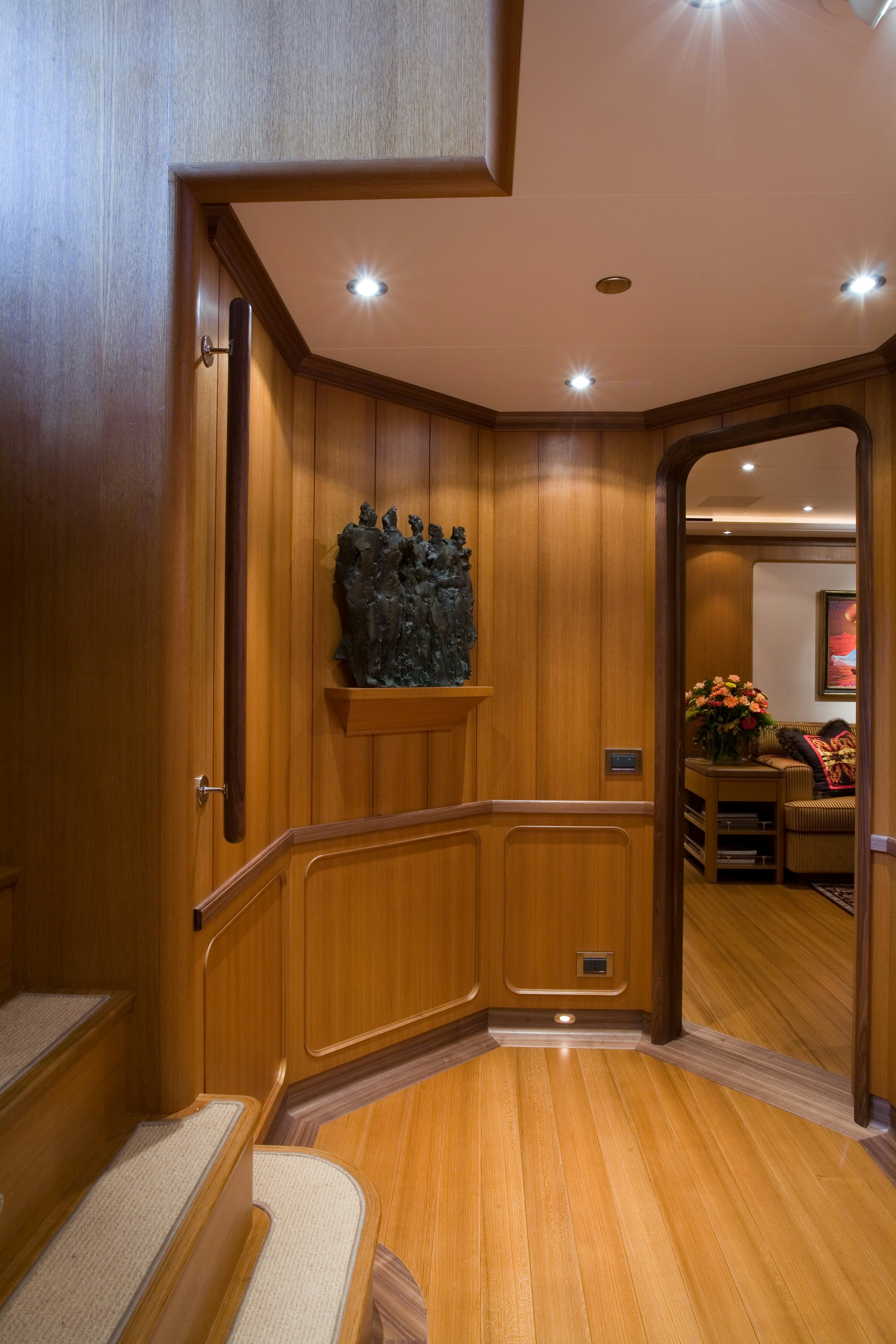 a room with a wood cabinet and a mirror aboard TAMSEN Yacht for Sale
