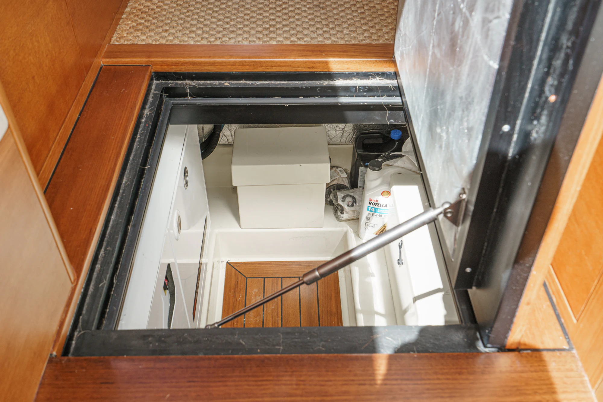 a kitchen with a steel oven aboard PIPE DREAM Yacht for Sale