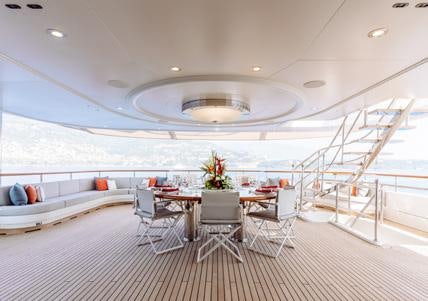 a large white swimming pool aboard HEMABEJO Yacht for Charter