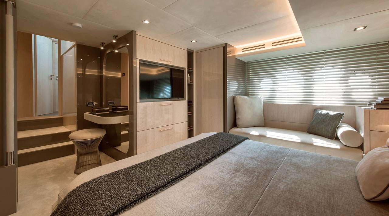 a modern looking bathroom aboard GRACE Yacht for Sale