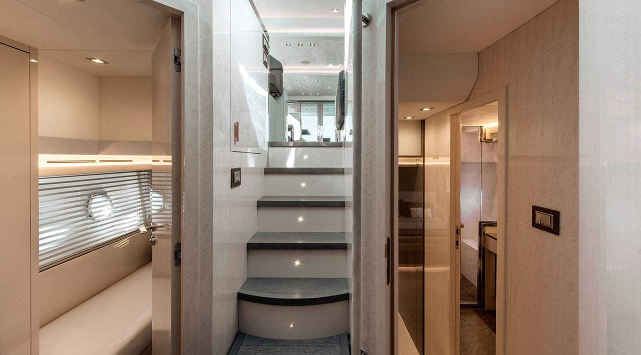 a bathroom with a glass door aboard GRACE Yacht for Sale