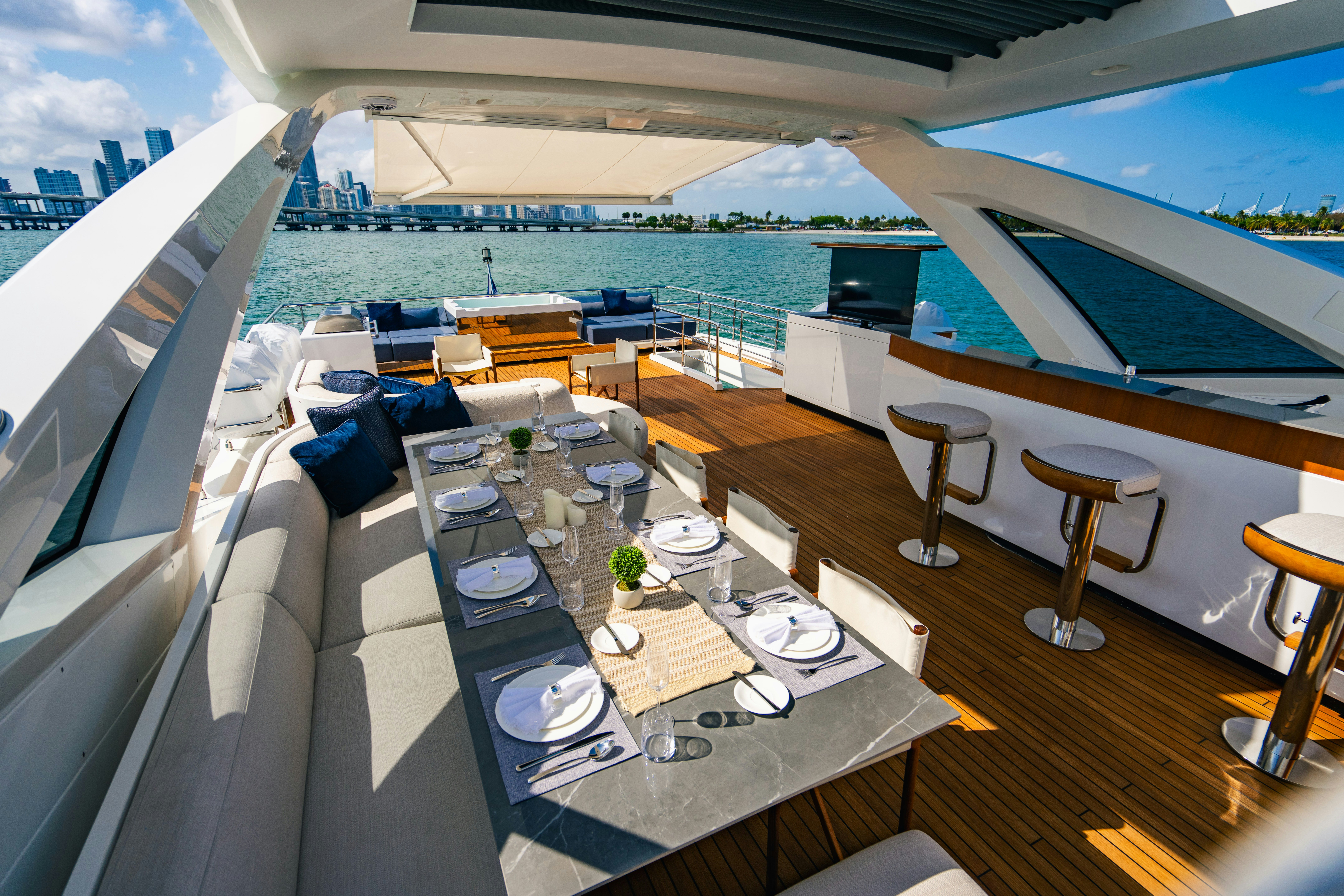 a large balcony overlooking a beach aboard CARPE DIEM Yacht for Charter