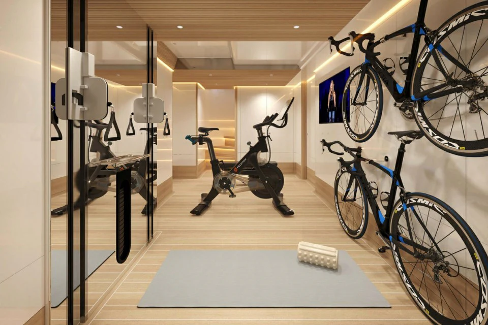 a group of bicycles in a room aboard XWAVE Yacht for Charter