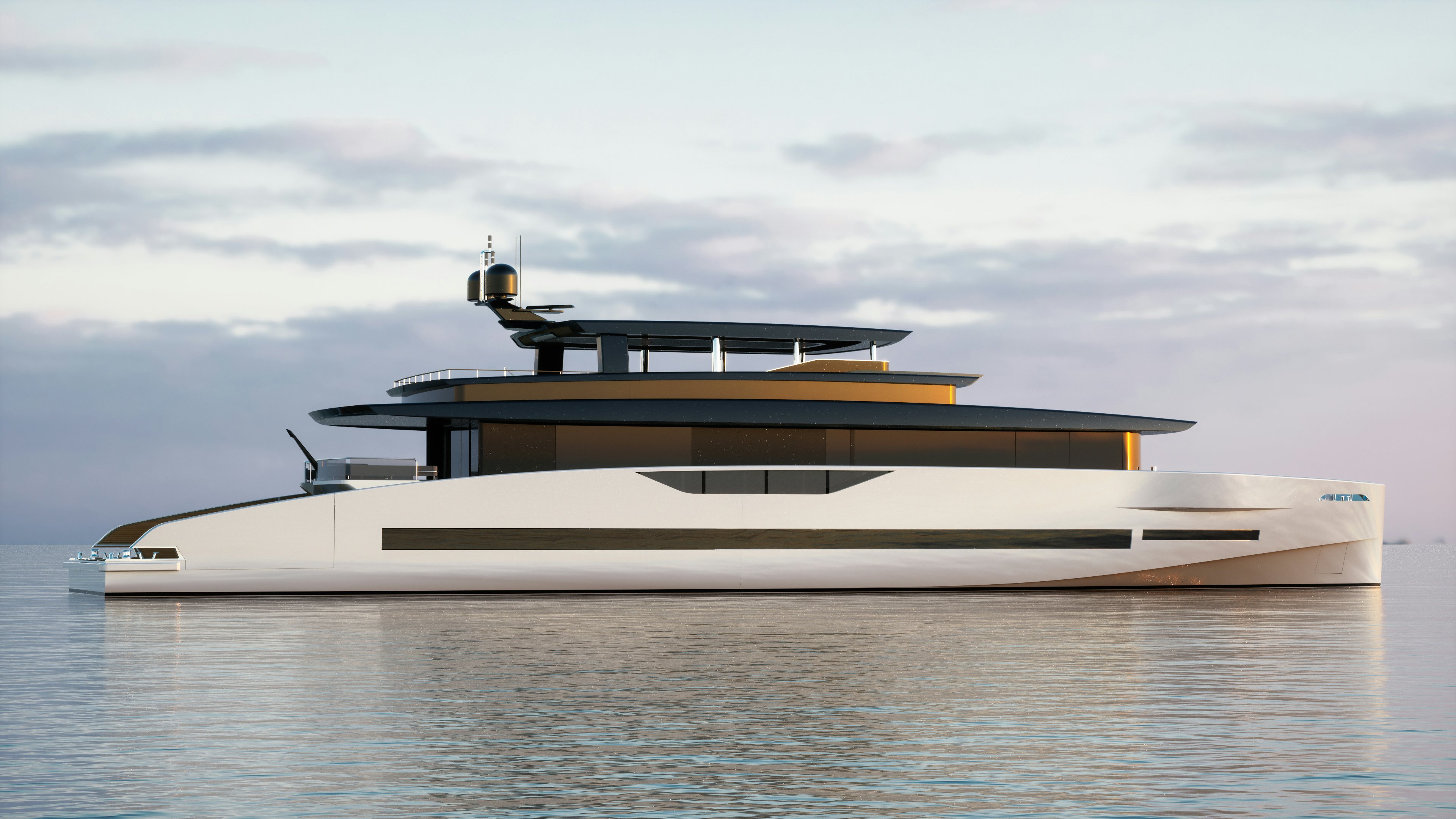 a large white boat on water aboard GX 42 RPH HULL #2 Yacht for Sale