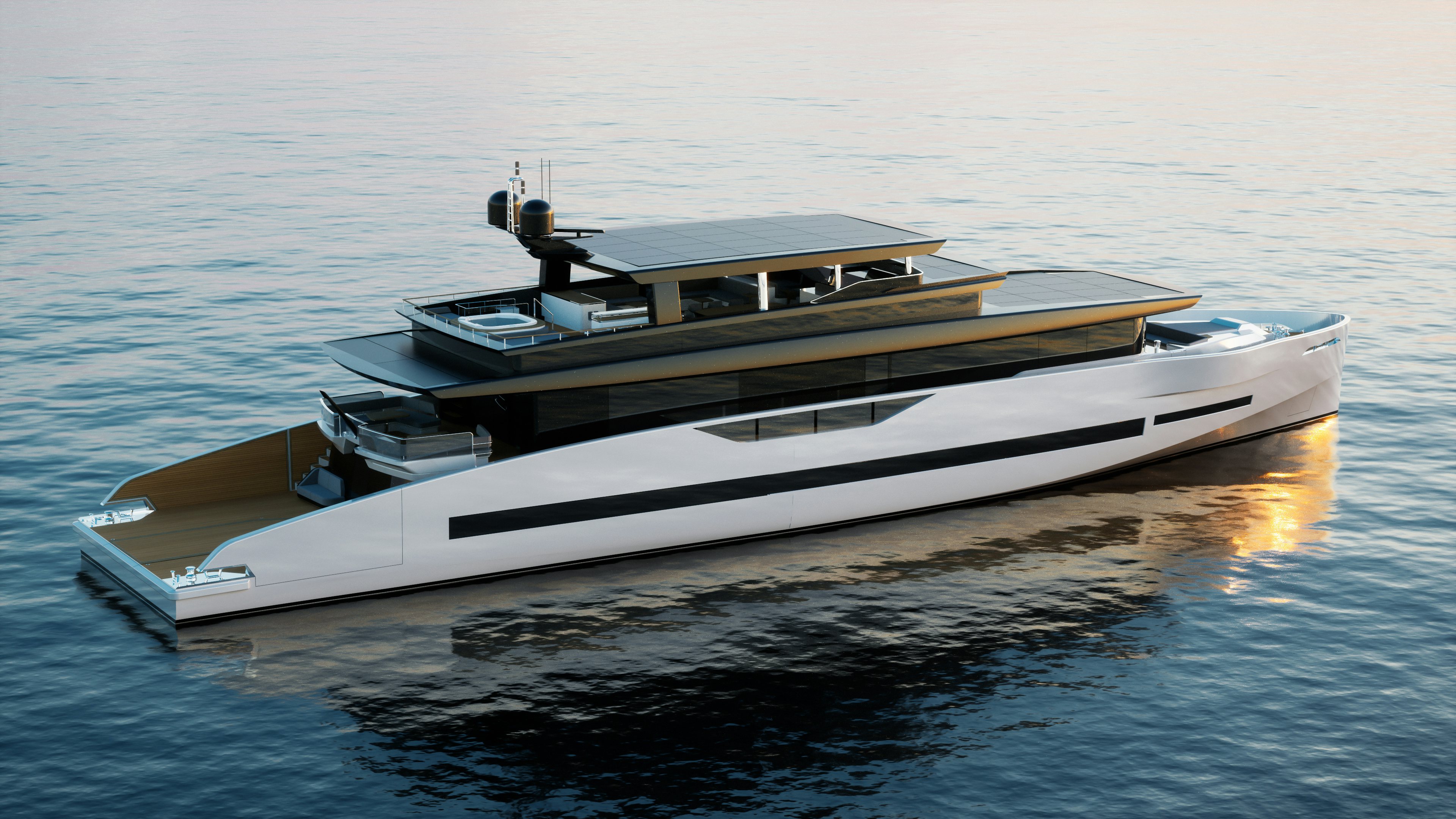 a white boat on the water aboard GX 42 RPH HULL #2 Yacht for Sale