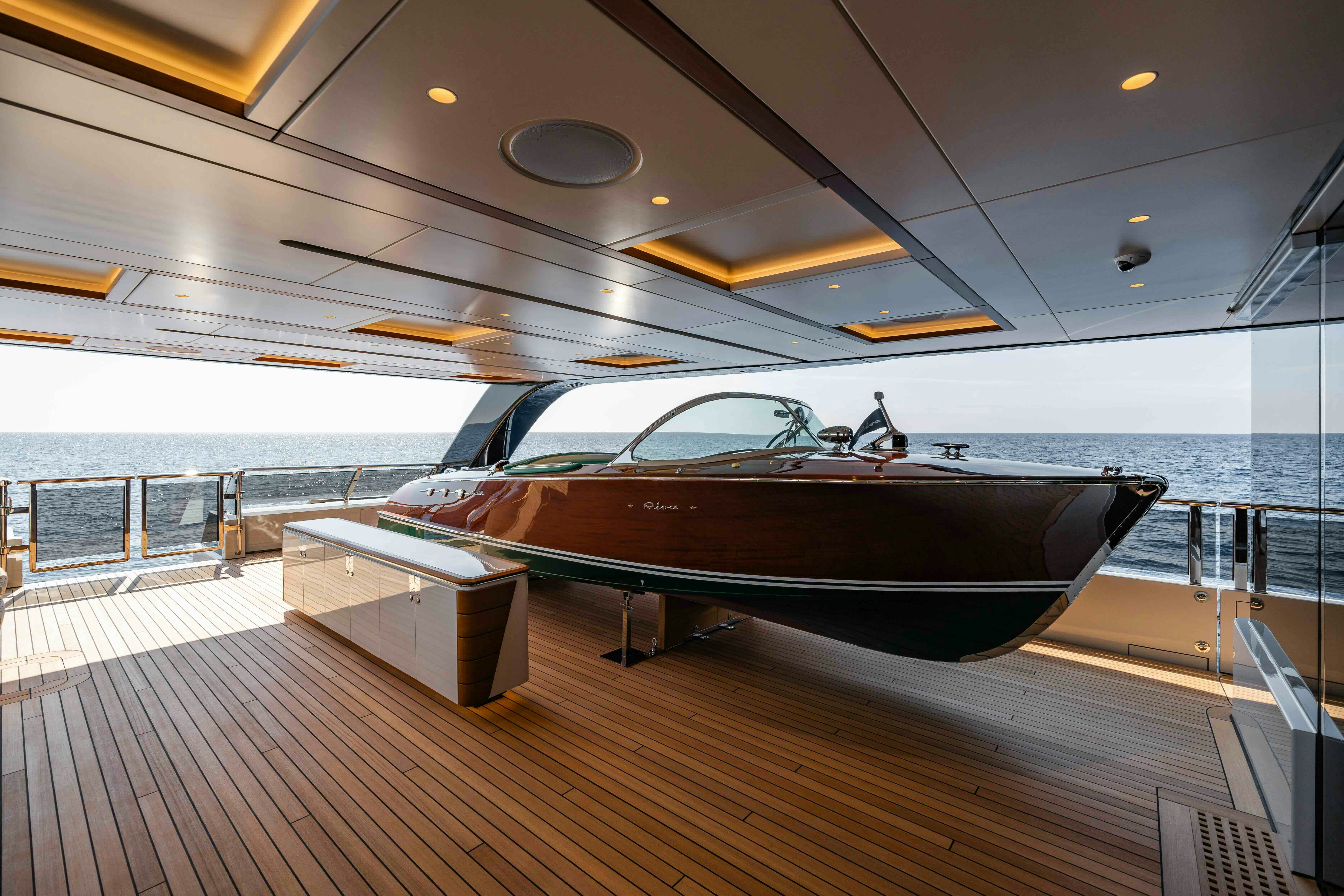 a boat on a deck aboard SERENISSIMA I Yacht for Sale