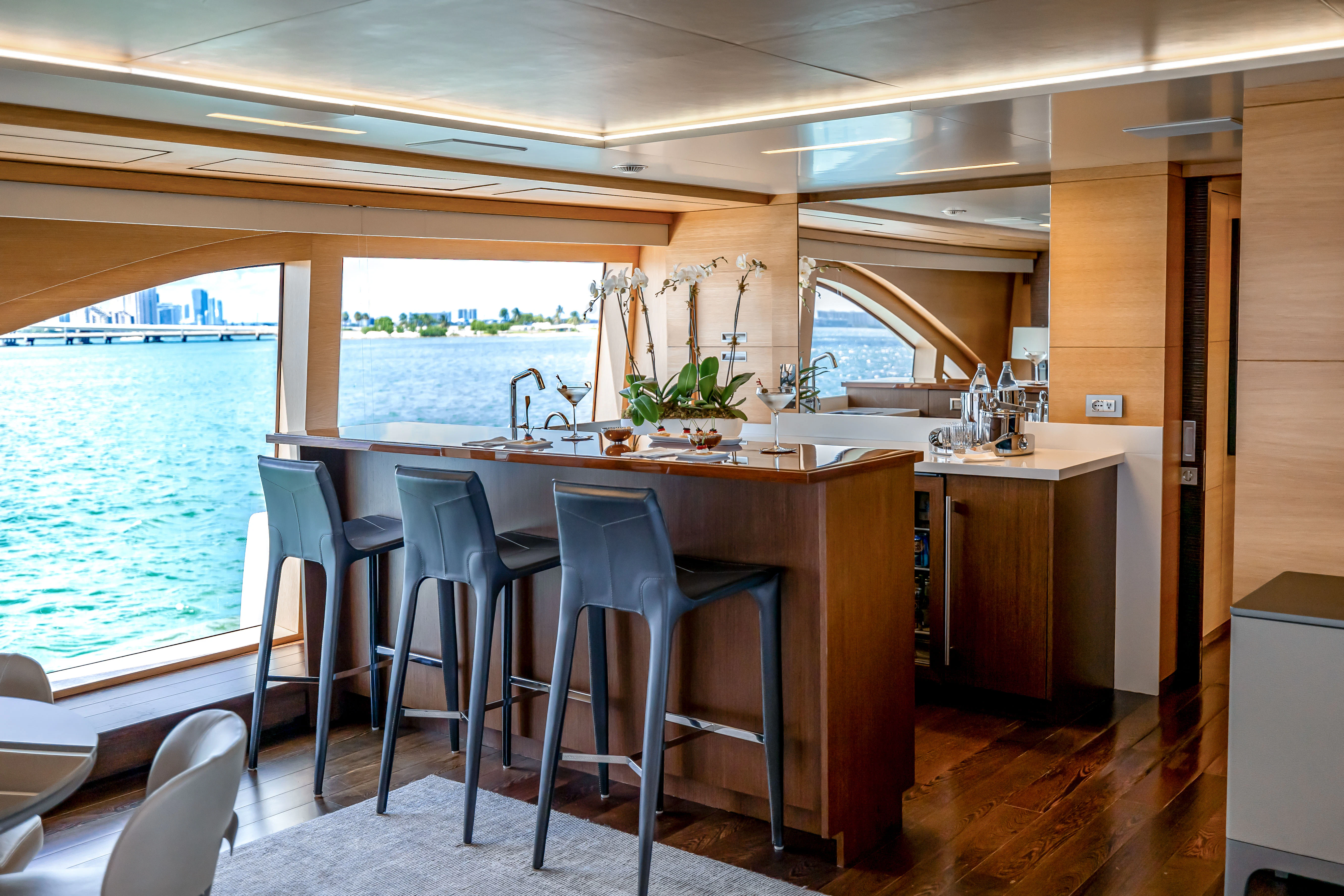a kitchen with a large island aboard PATIENCE Yacht for Charter