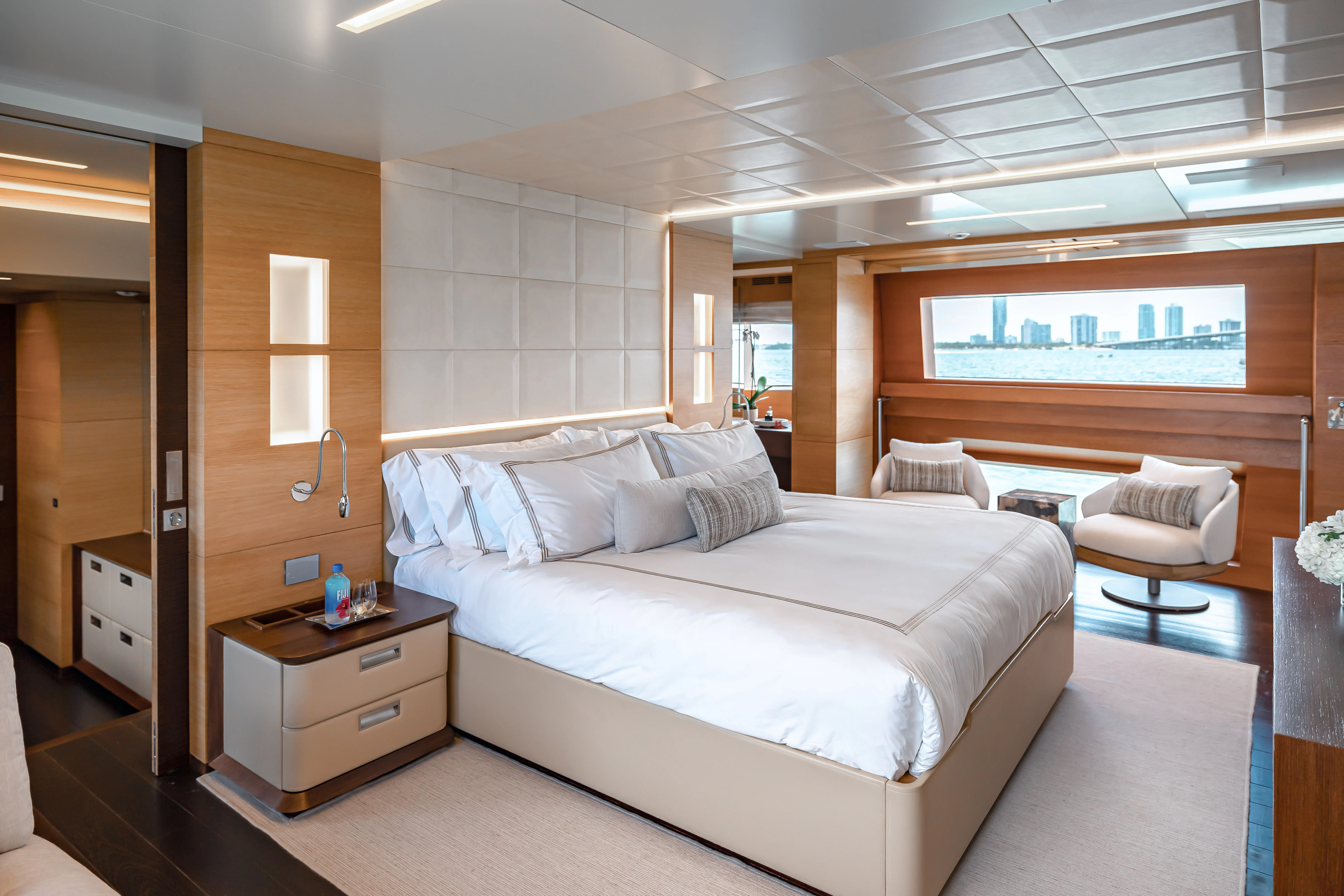a large bed in a room aboard PATIENCE Yacht for Charter