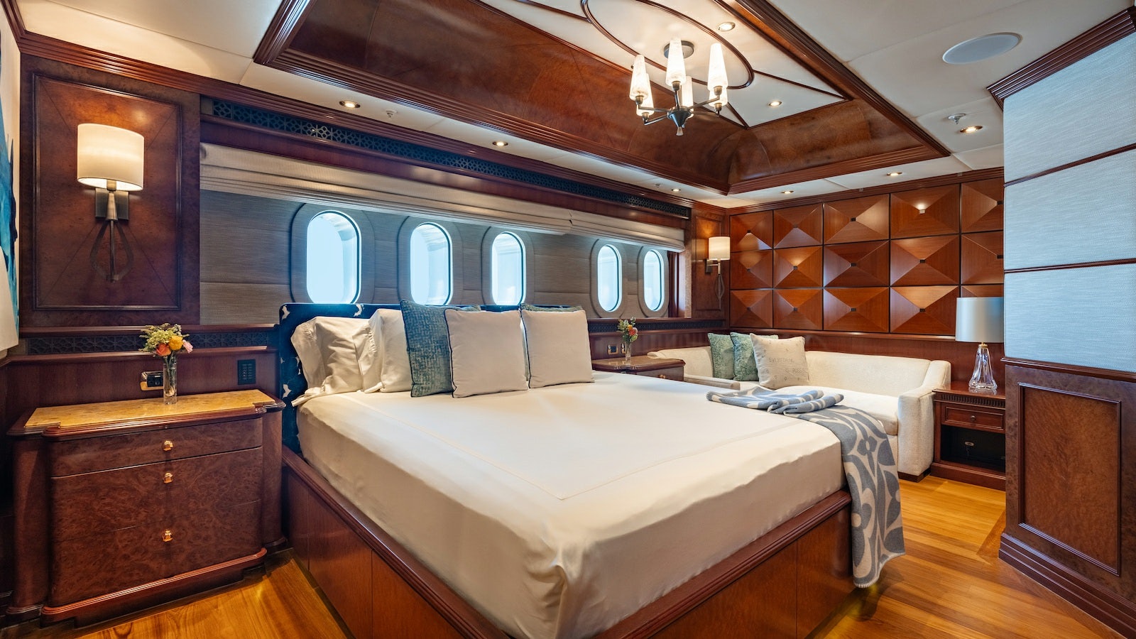 a room with two beds aboard IRON BLONDE Yacht for Charter