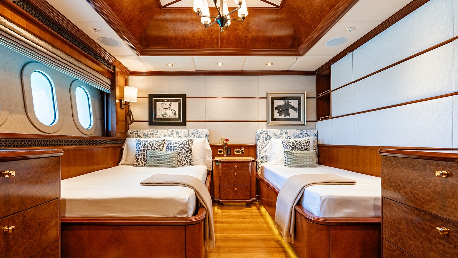 a room with two beds aboard IRON BLONDE Yacht for Charter