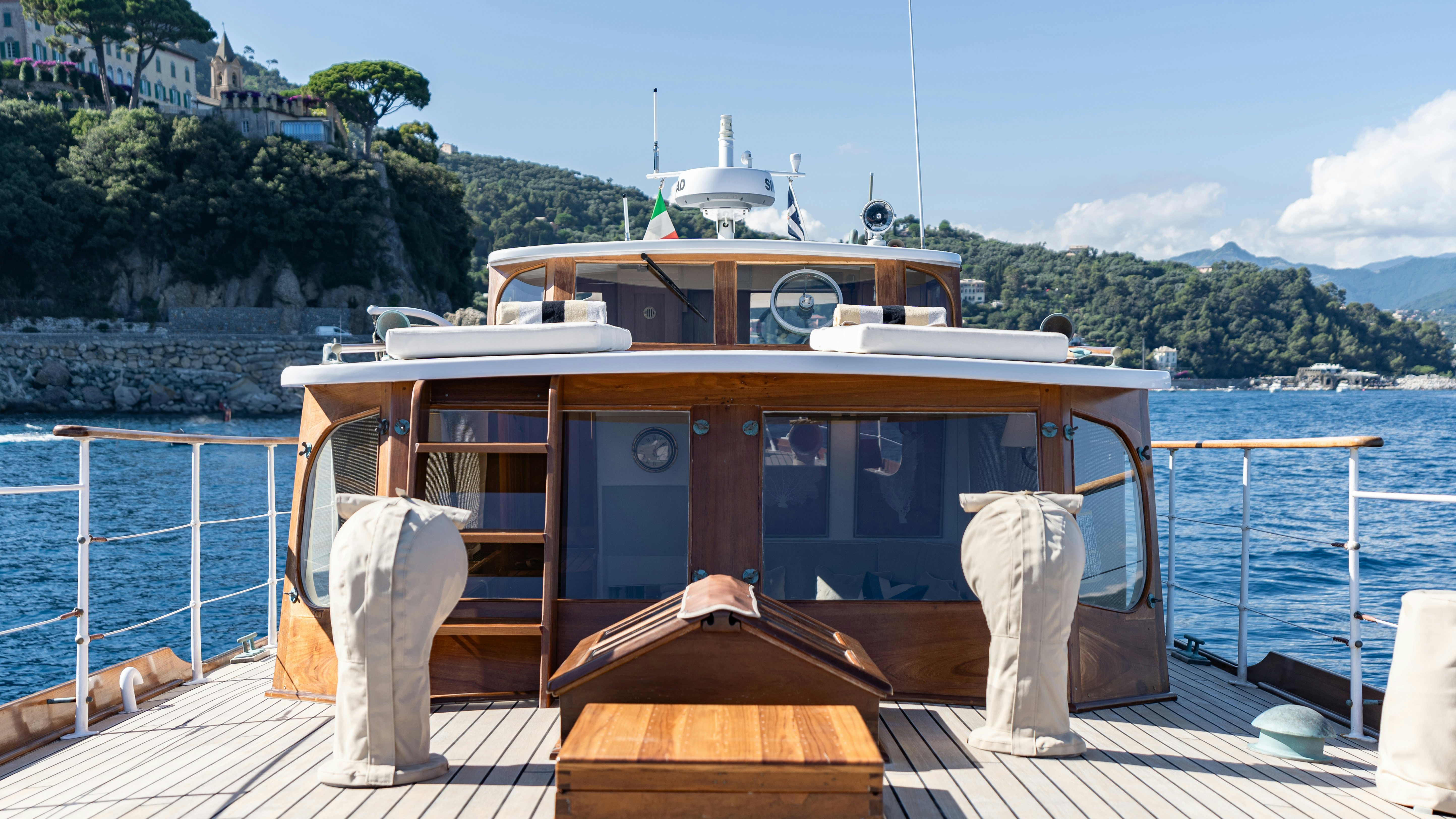 a boat on a deck aboard SILVER LASS Yacht for Sale