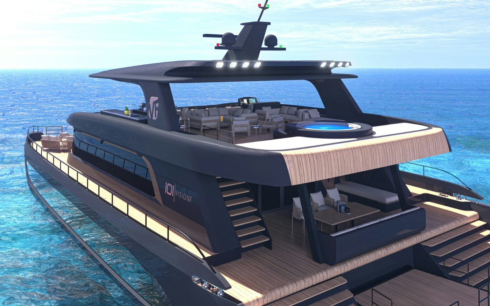 a boat on the water aboard VISION F – 101 ALU Yacht for Sale