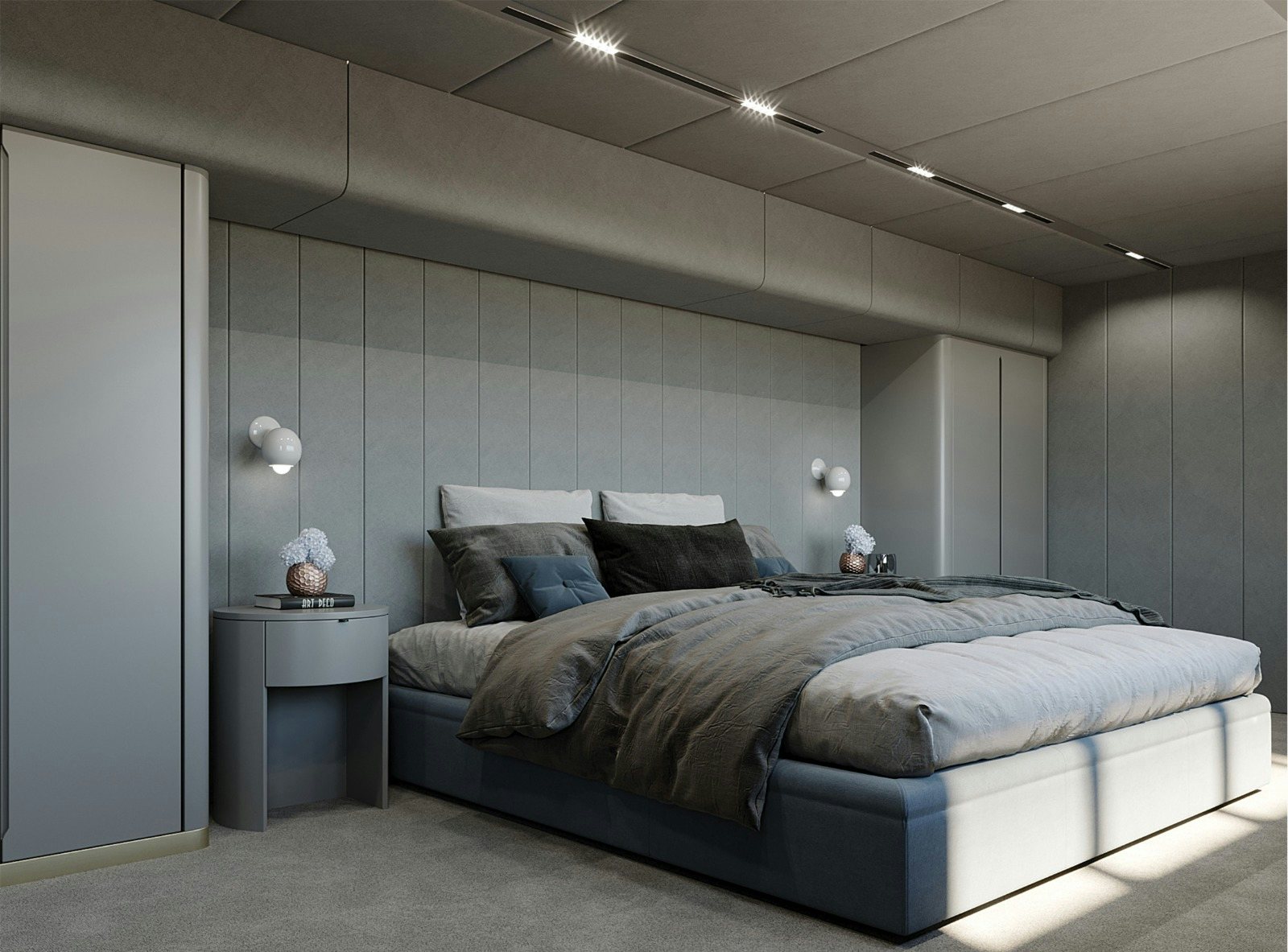 a bed in a room aboard VISION F – 101 ALU Yacht for Sale