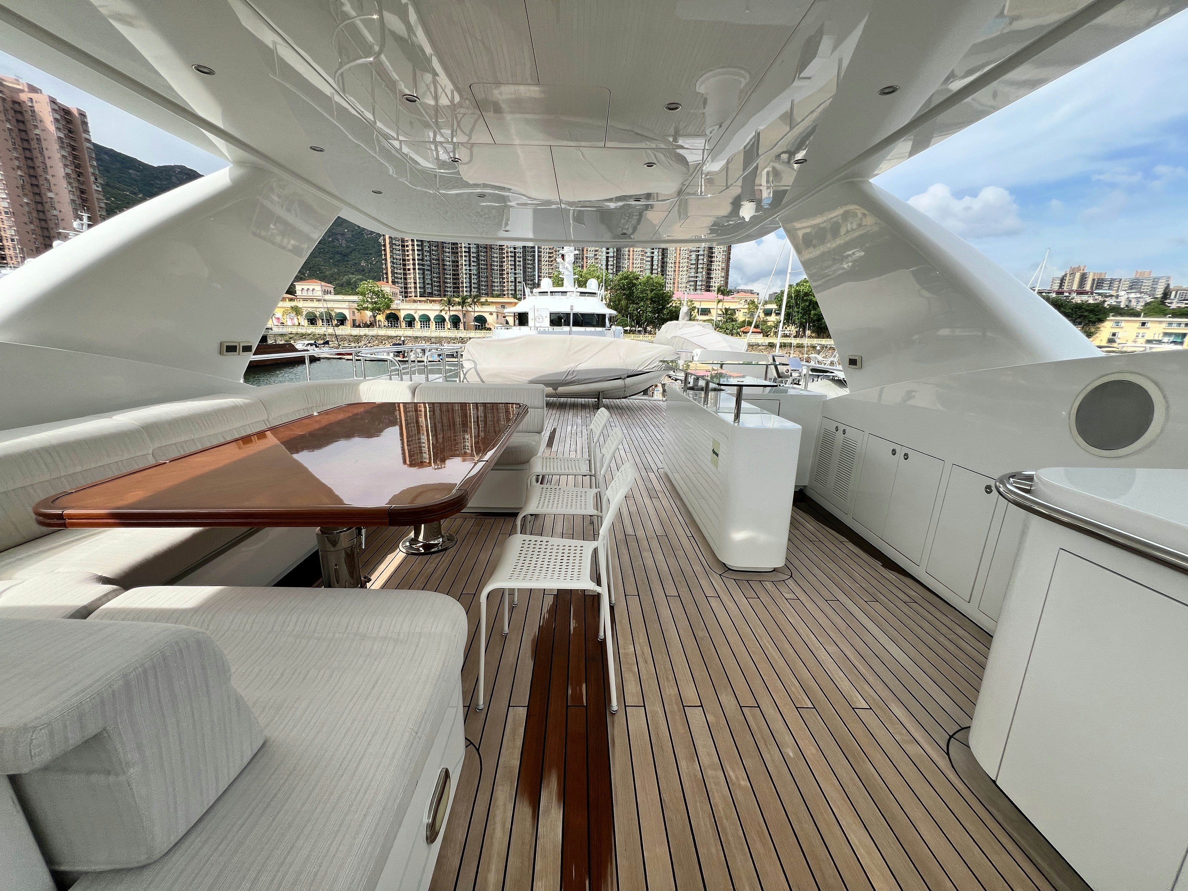 a boat on a deck aboard SUNRISE Yacht for Sale