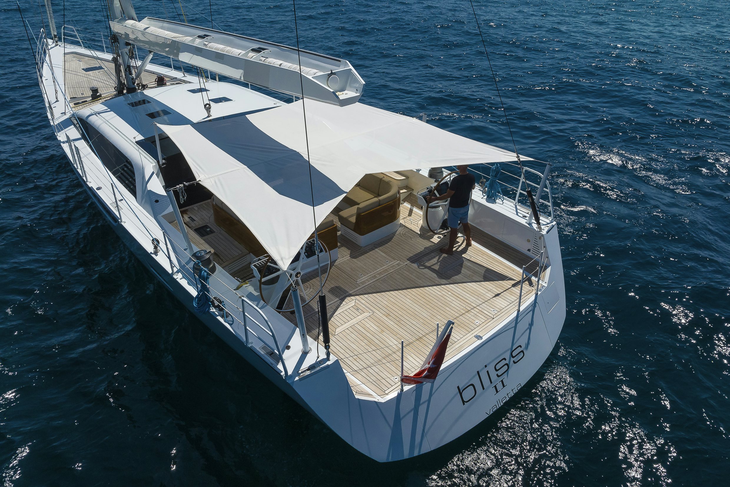 a white boat in the water aboard BLISS II Yacht for Sale