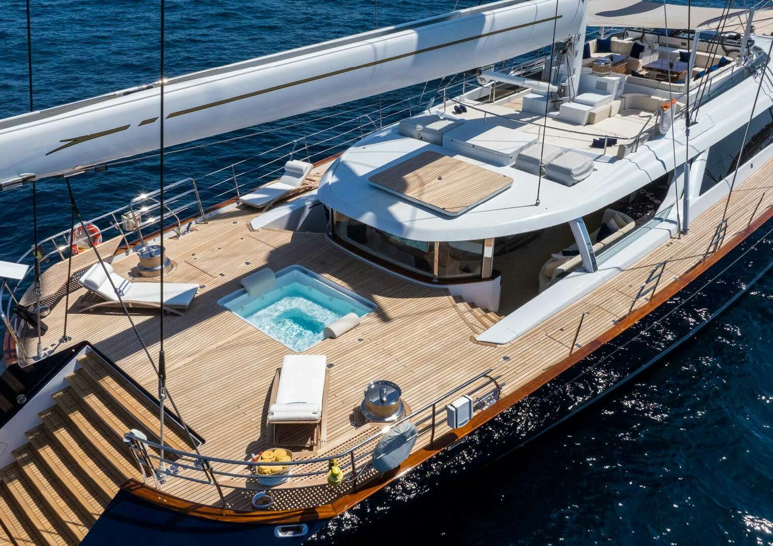 a large ship docked aboard SALVAJE Yacht for Sale
