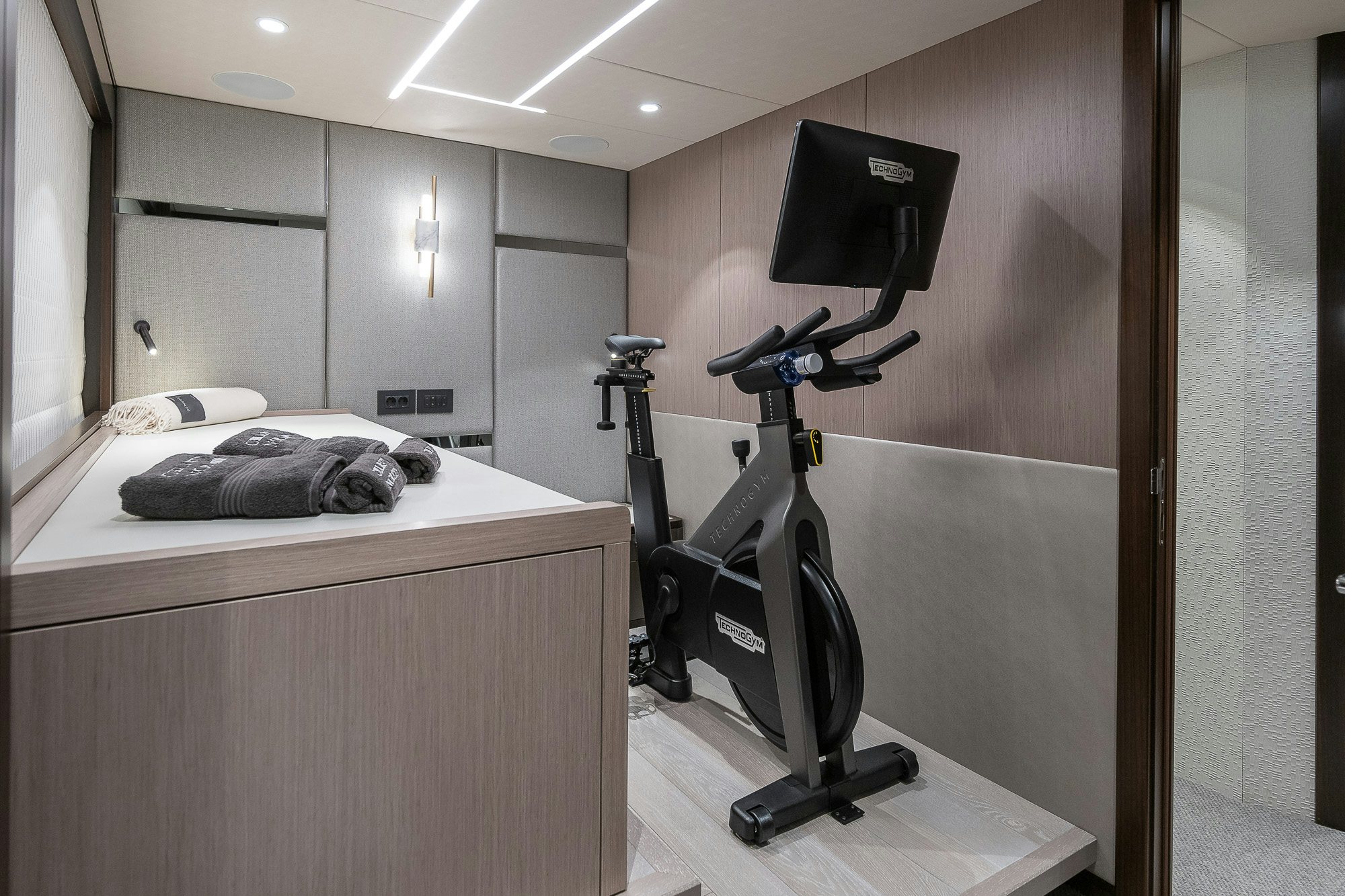 a camera on a tripod in a room aboard CELESTE NOREEN Yacht for Sale