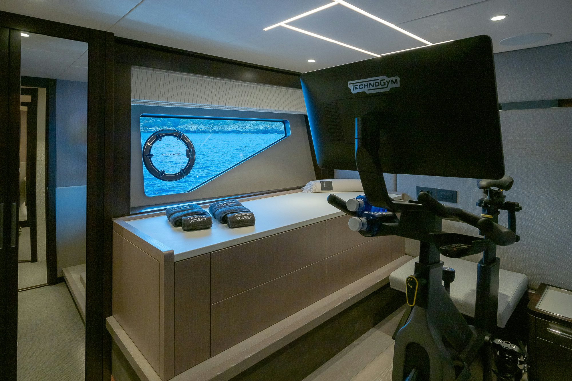 a room with a large screen aboard CELESTE NOREEN Yacht for Sale