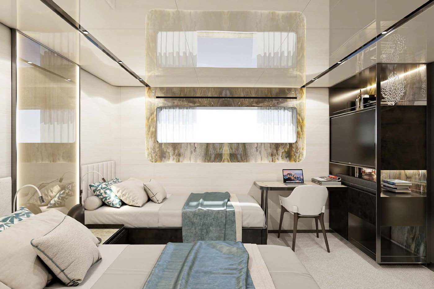 a room with a bed and a desk aboard M Yacht for Charter