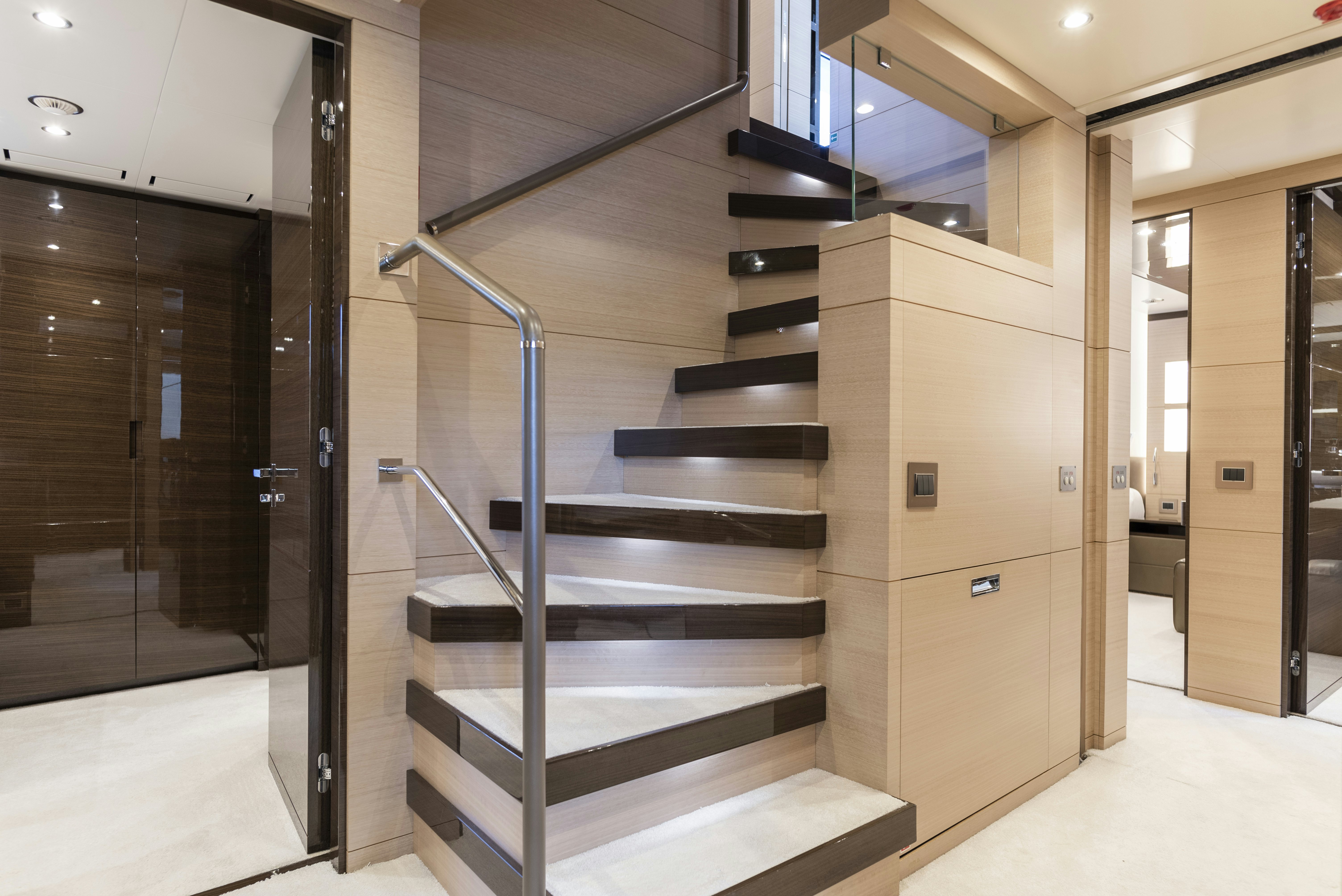 a set of stairs in a building aboard WABASH Yacht for Sale