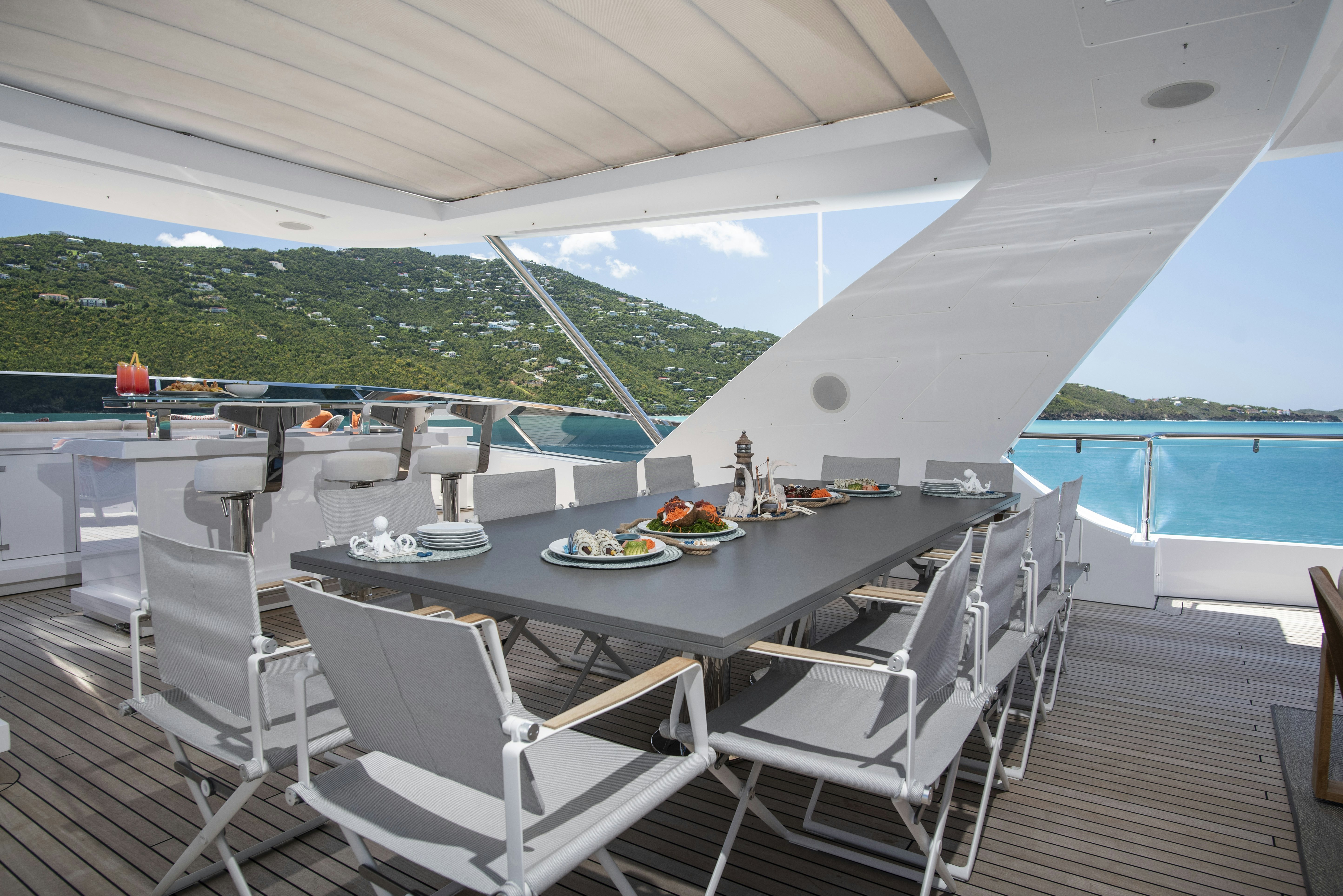 a table on a boat aboard WABASH Yacht for Sale