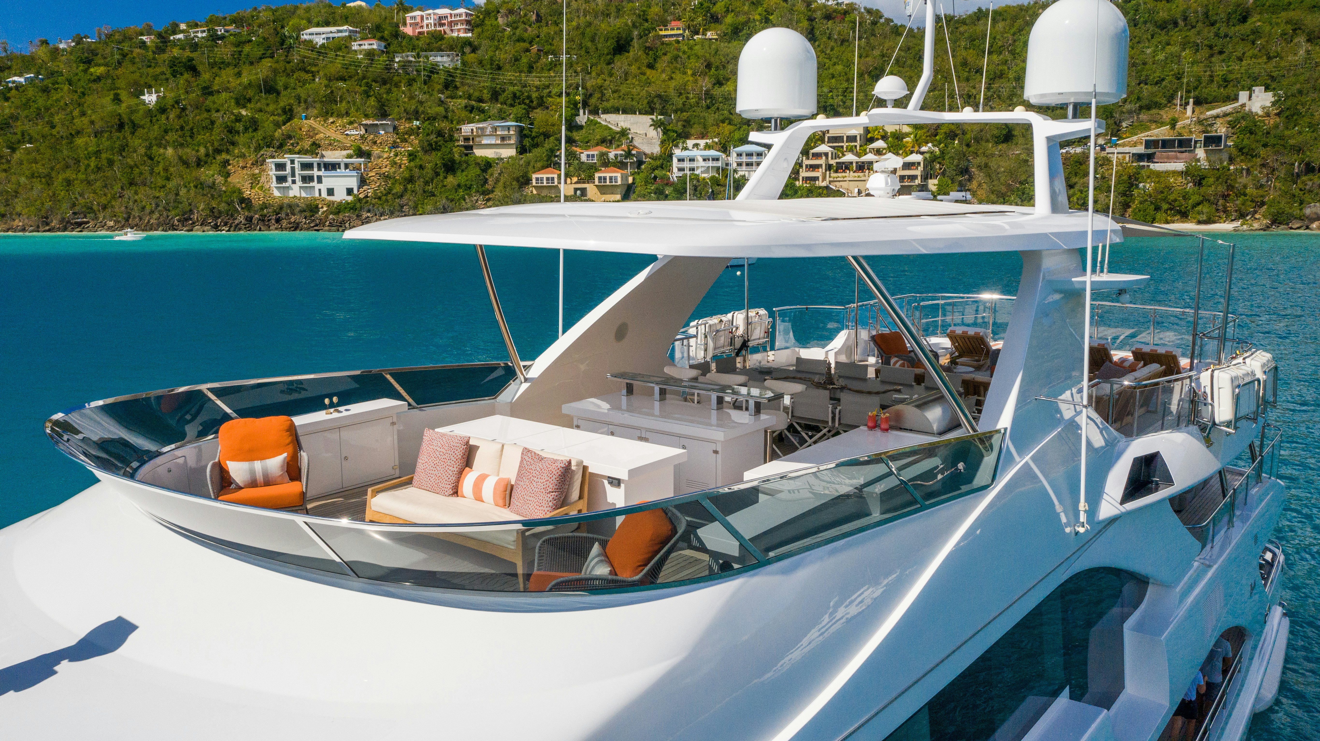 a boat with a red seat aboard WABASH Yacht for Sale