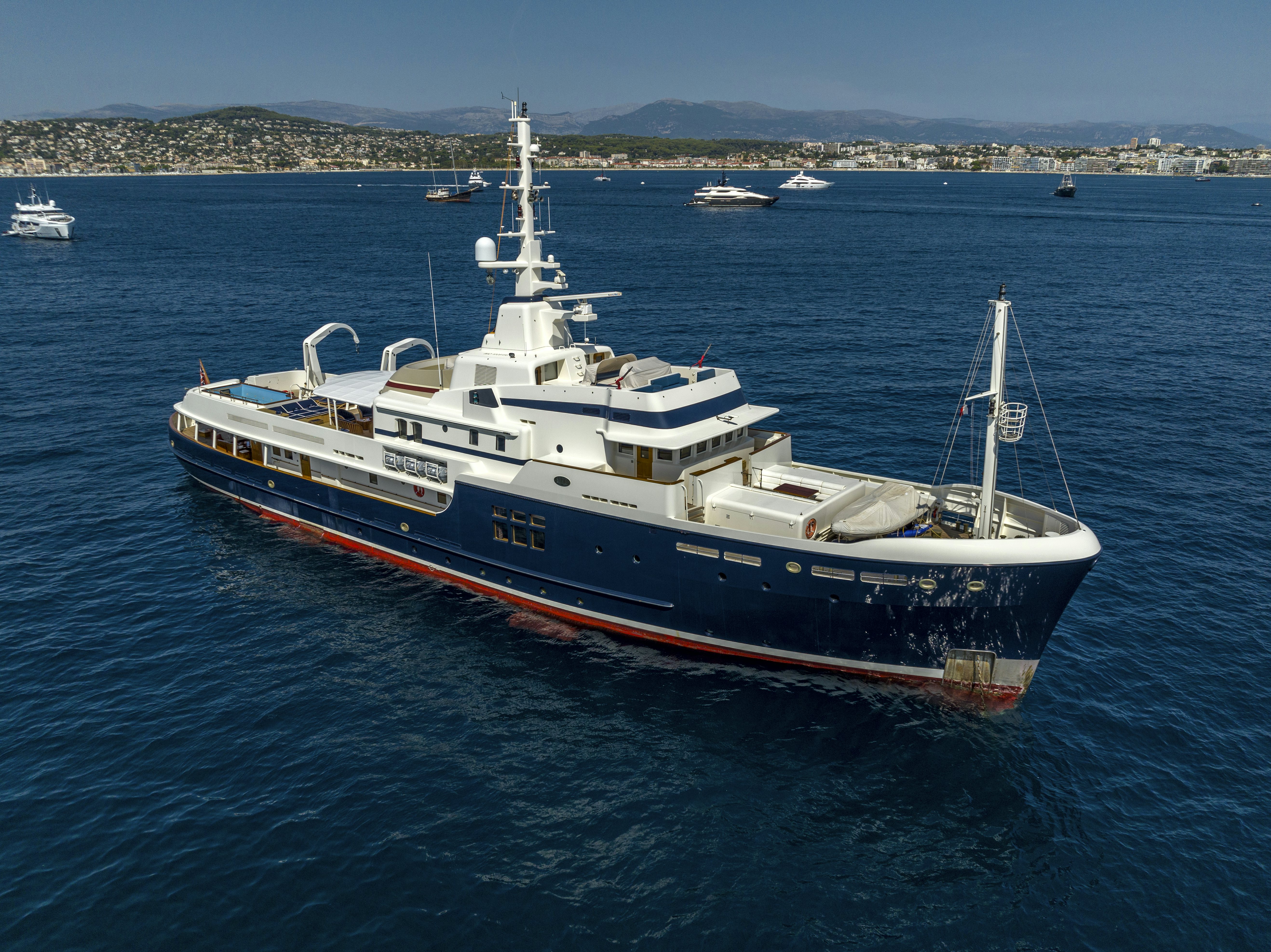 a large boat in the water aboard STEEL Yacht for Charter