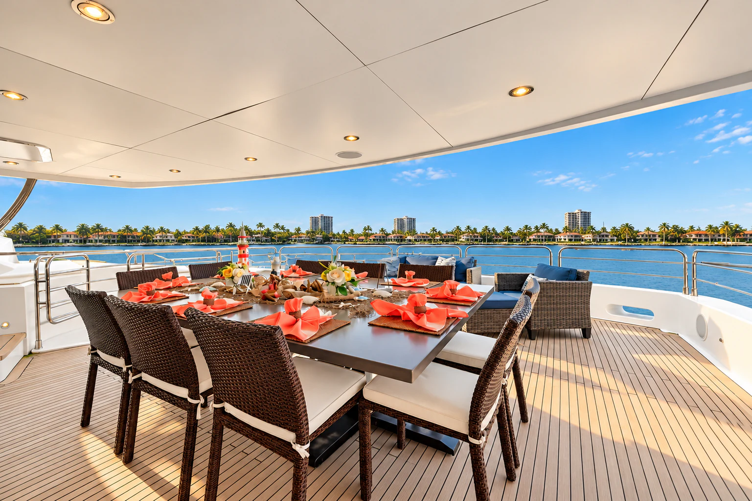 a table and chairs on a deck aboard ABOUT TIME Yacht for Sale