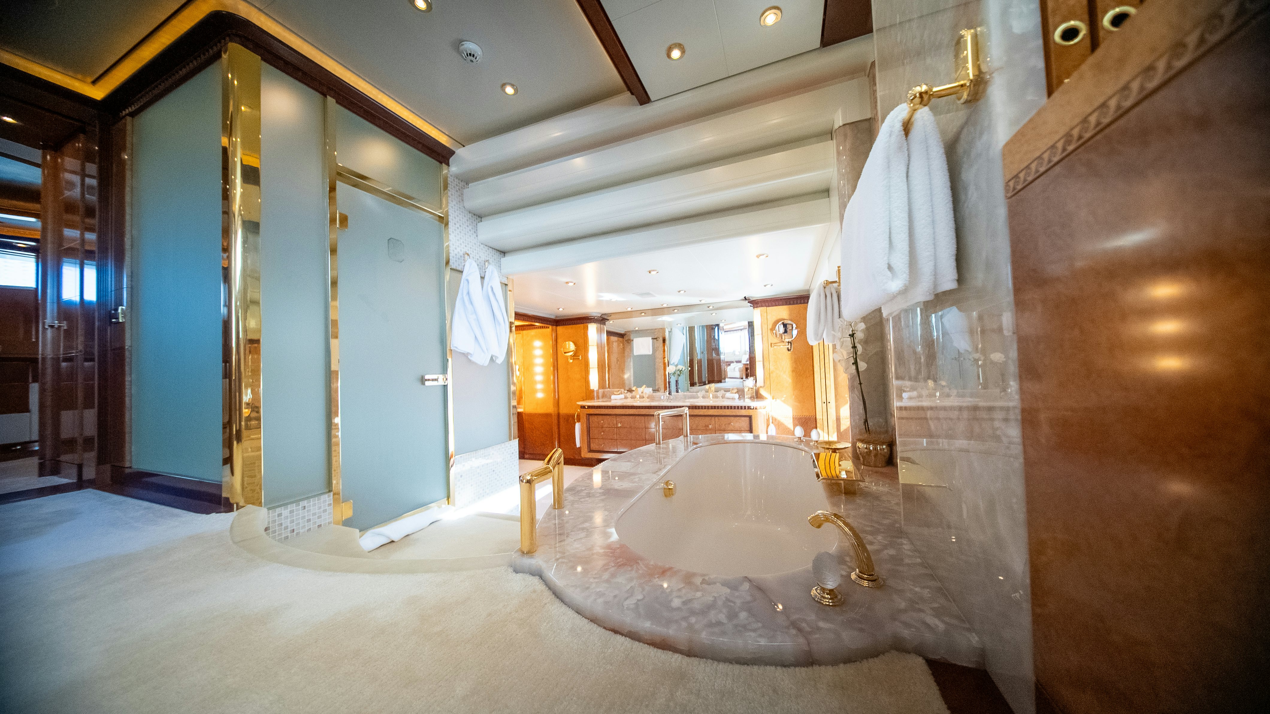 a large indoor swimming pool aboard LUDZIE Yacht for Charter