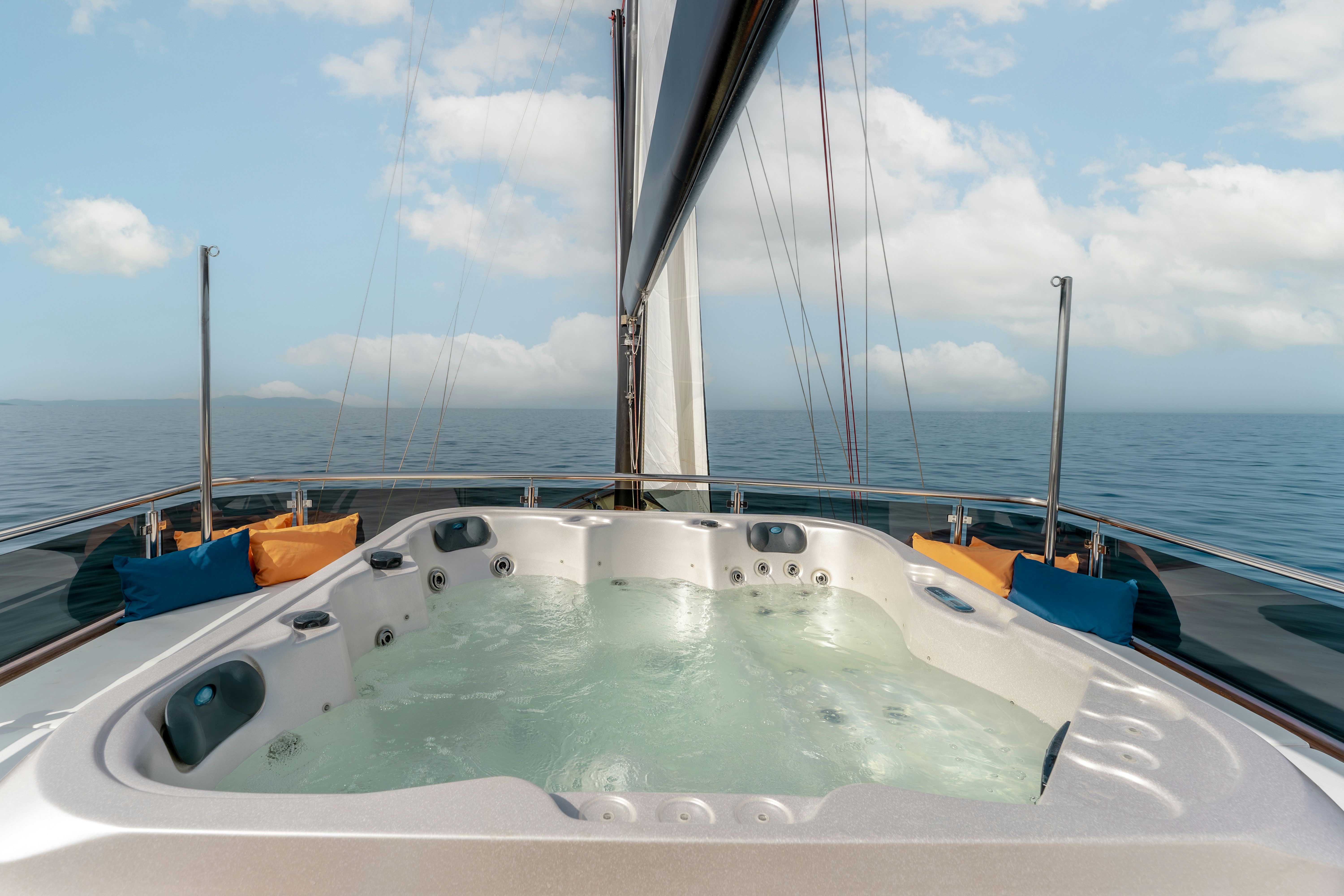 a large white boat on the water aboard SANTA CLARA Yacht for Charter