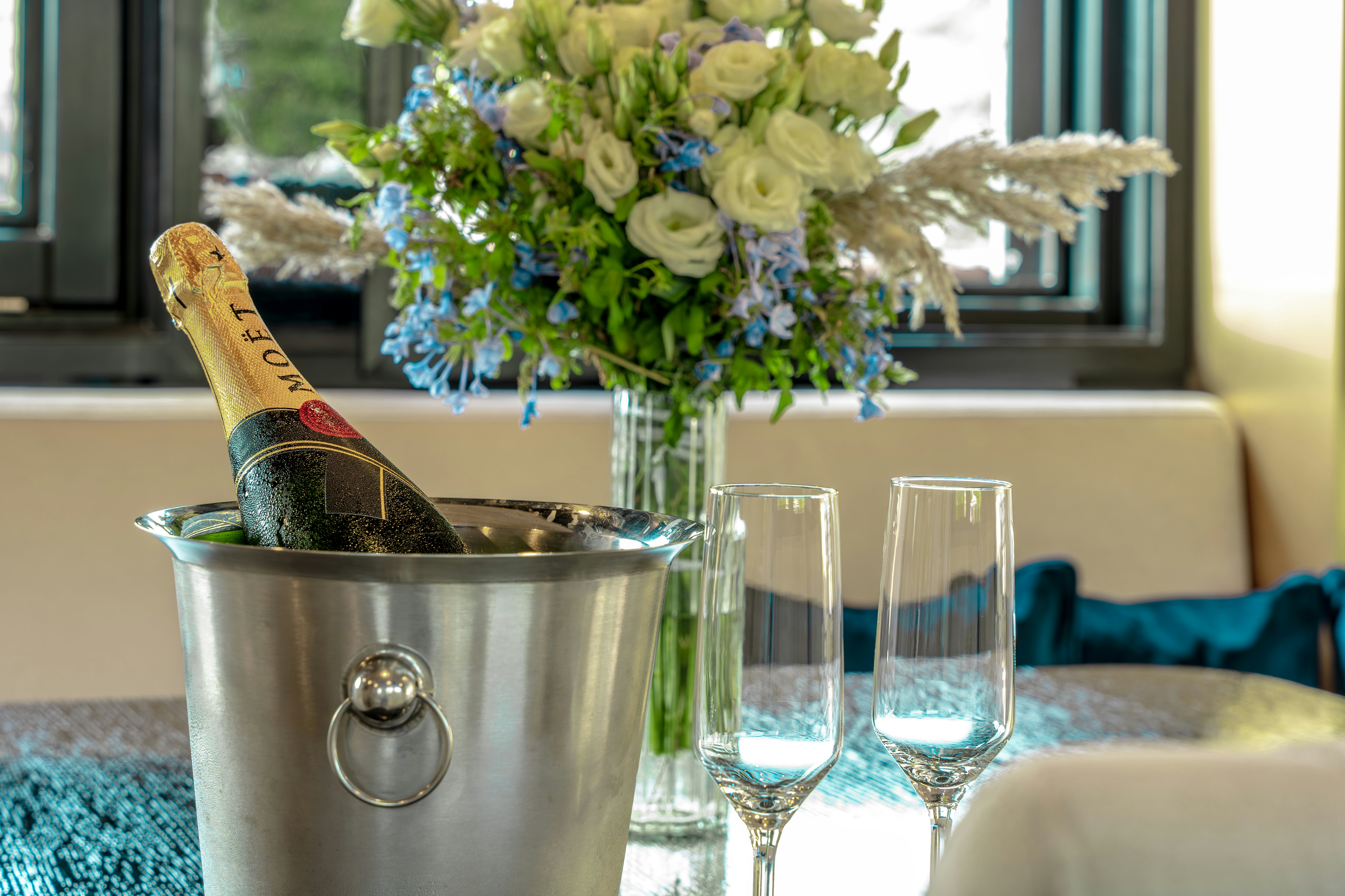 a vase with flowers in it aboard SANTA CLARA Yacht for Charter