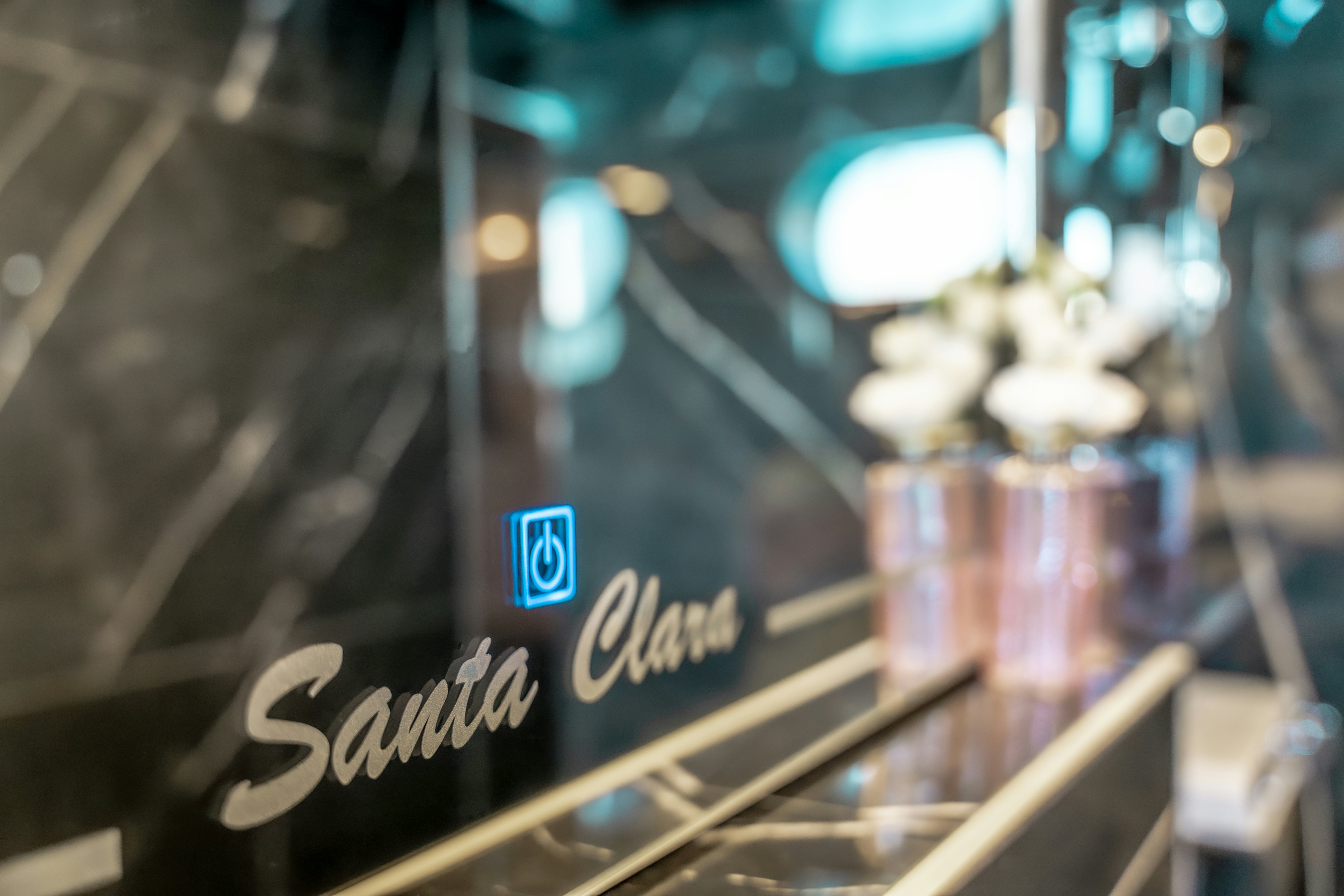 a sign on a glass window aboard SANTA CLARA Yacht for Charter