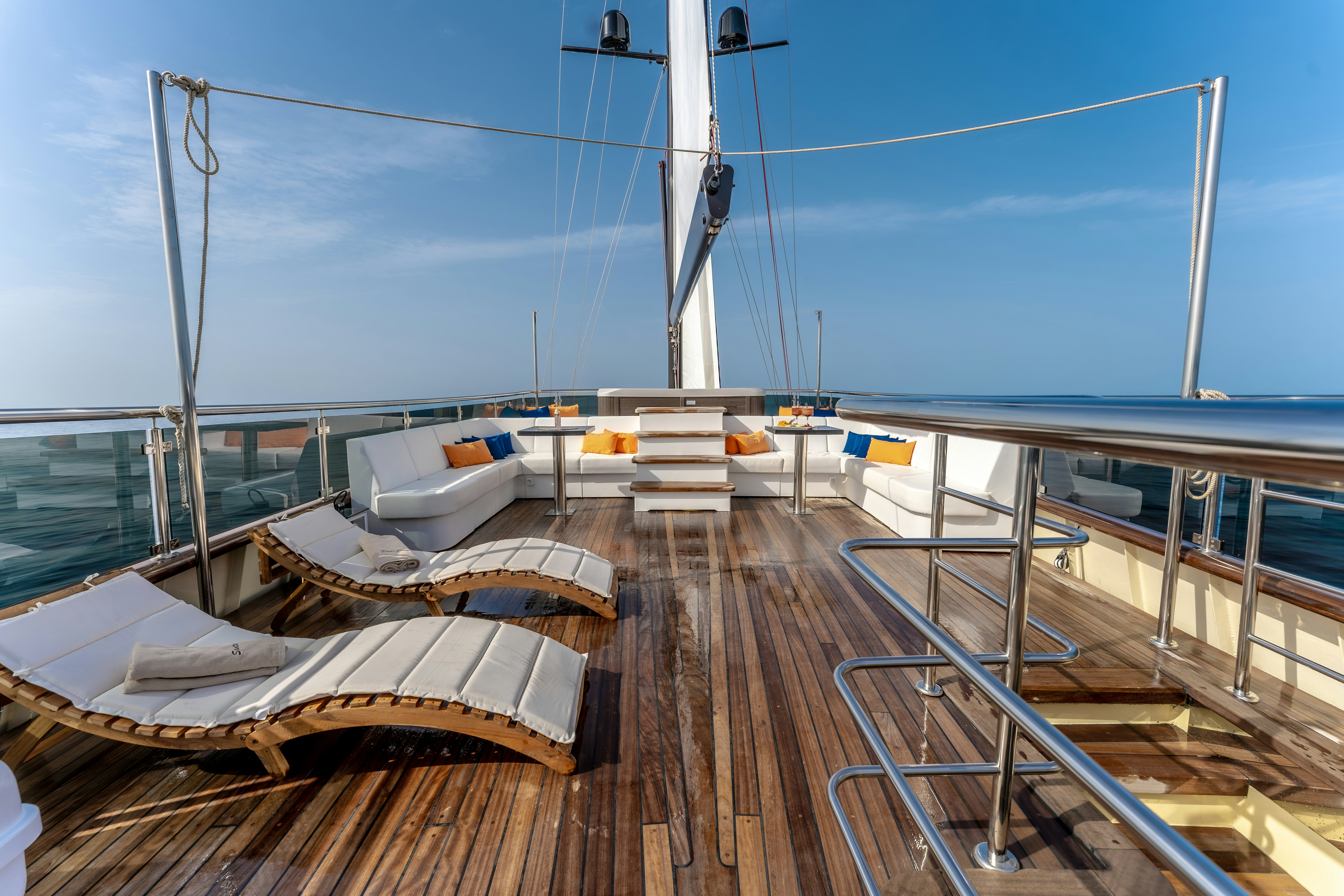 a boat on a deck aboard SANTA CLARA Yacht for Charter