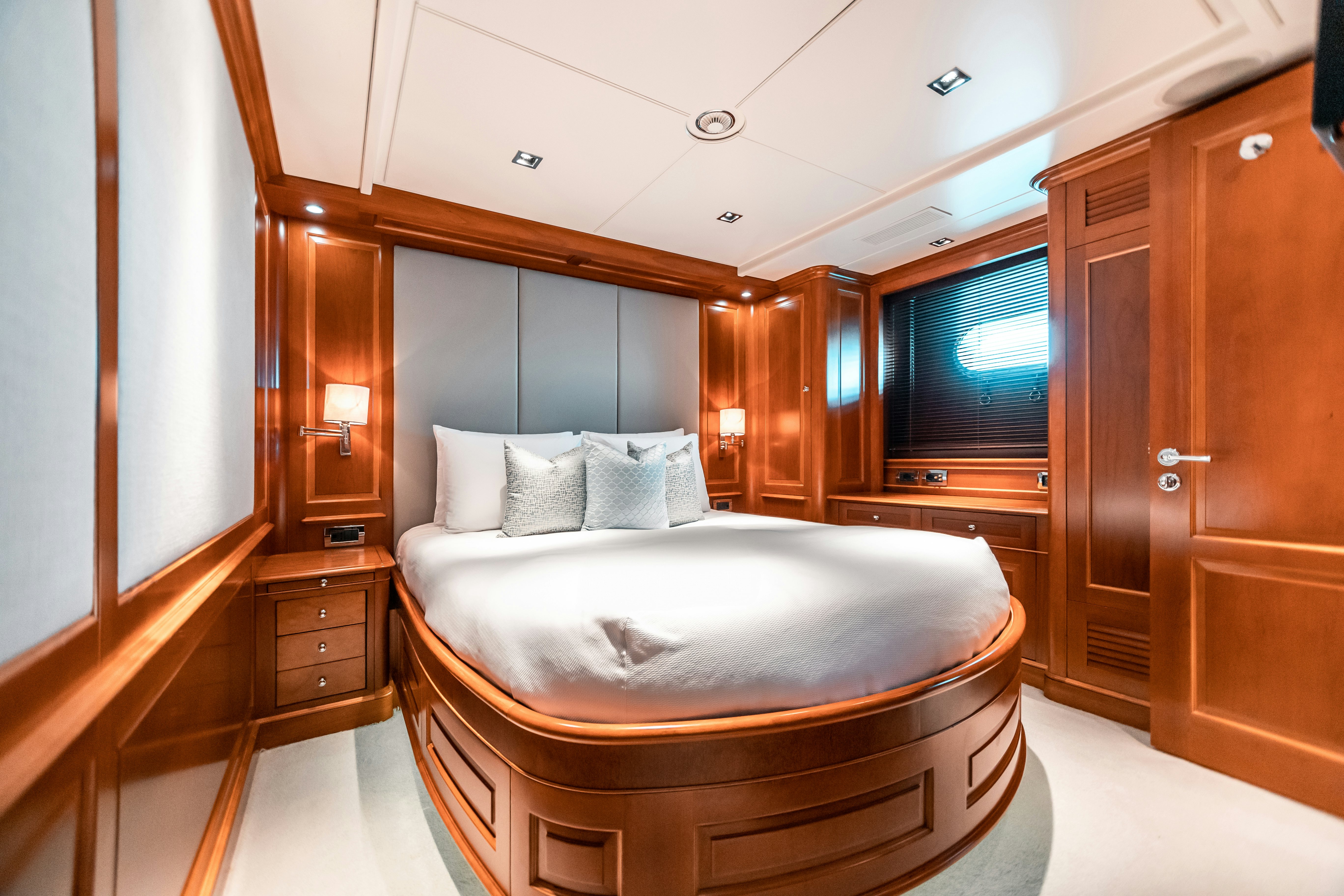 a bed in a room aboard ARTHUR’S WAY Yacht for Charter
