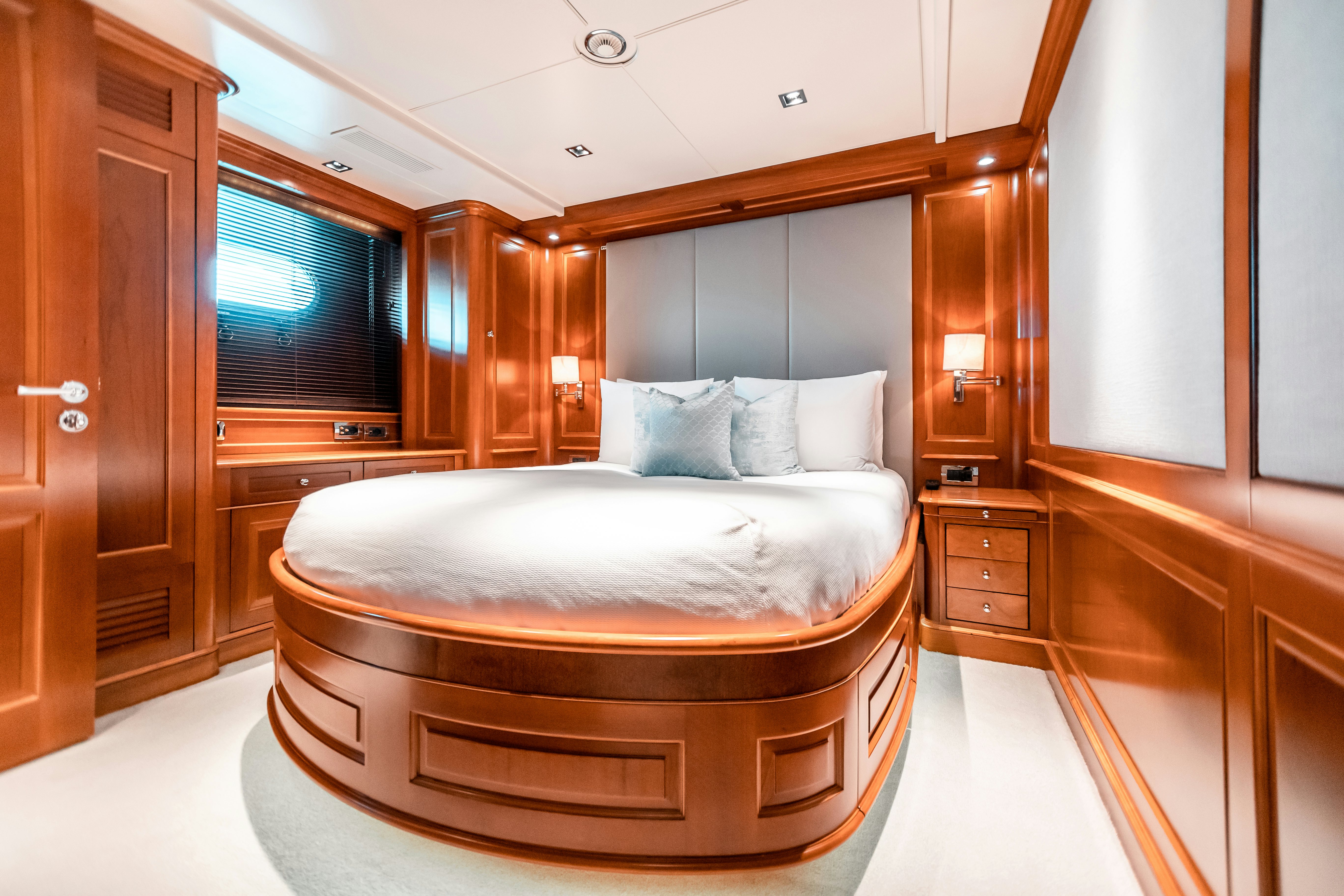 a bed in a room aboard ARTHUR’S WAY Yacht for Charter