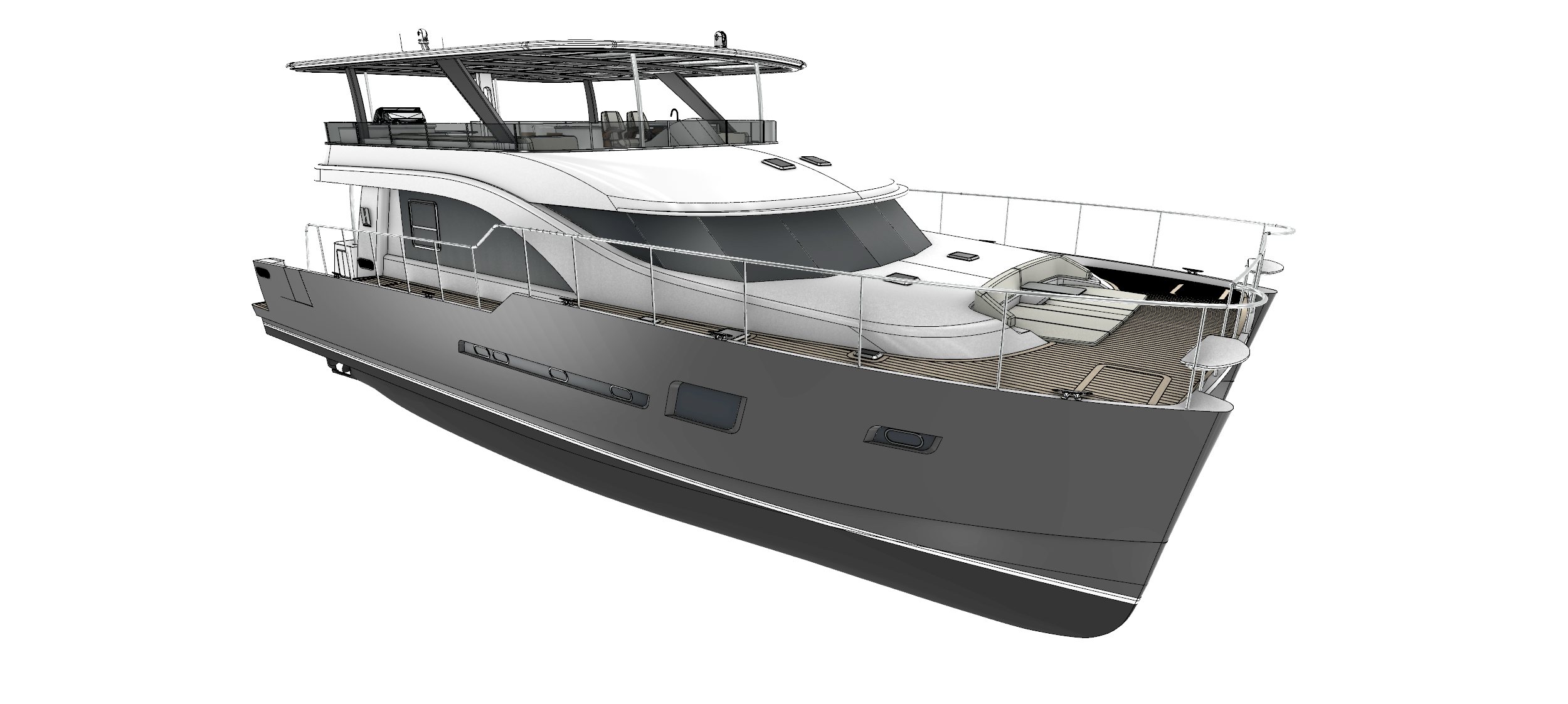 a white boat with a white background aboard HYSTREAM HS 65 Yacht for Sale