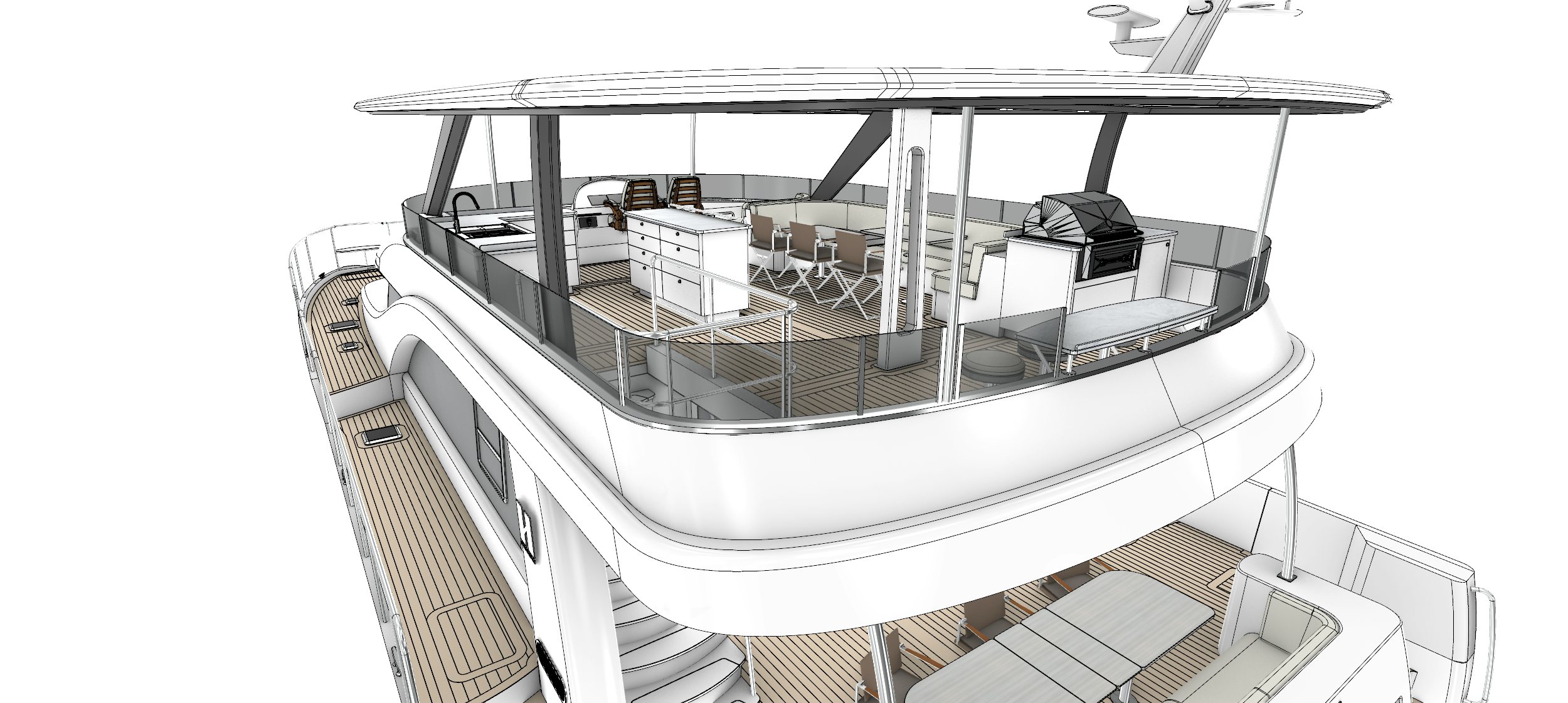 a white and black model of a house aboard HYSTREAM HS 65 Yacht for Sale