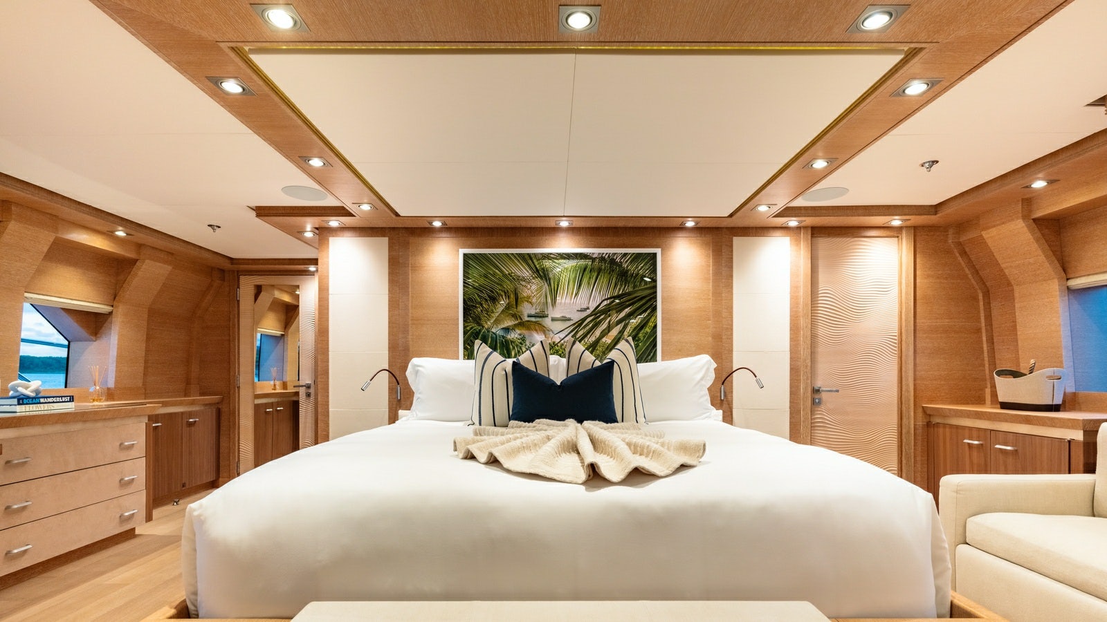 a bed in a room aboard NORMA JEAN Yacht for Charter