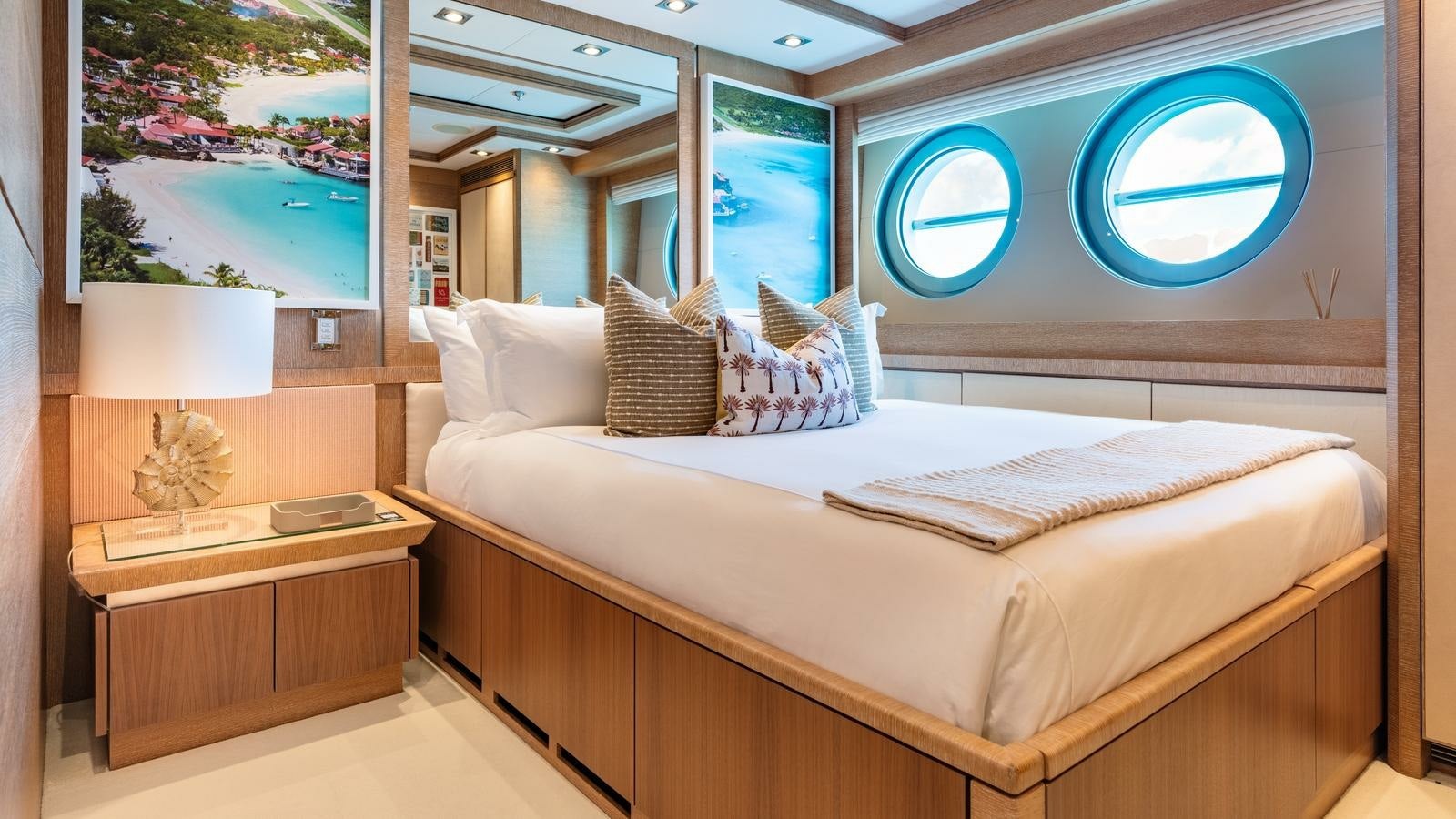 a bed in a room aboard NORMA JEAN Yacht for Charter