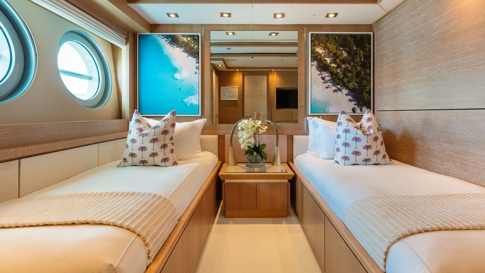 a room with two beds aboard NORMA JEAN Yacht for Charter