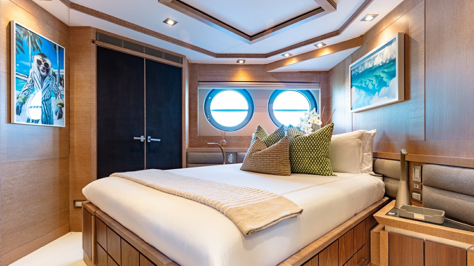 a bed in a room aboard NORMA JEAN Yacht for Charter