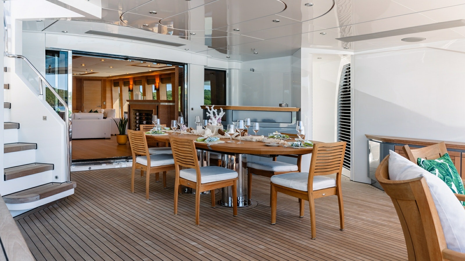a room with a table and chairs aboard NORMA JEAN Yacht for Charter