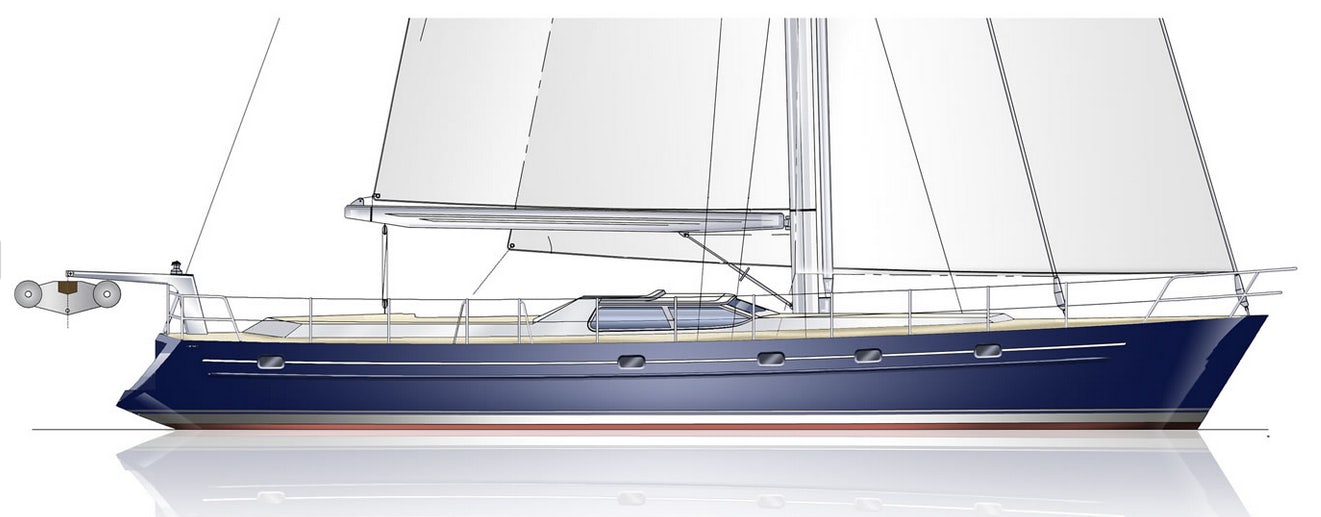 a blue and white boat aboard JULIA Yacht for Sale