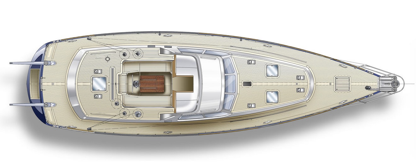 a silver and blue model of a ship aboard JULIA Yacht for Sale