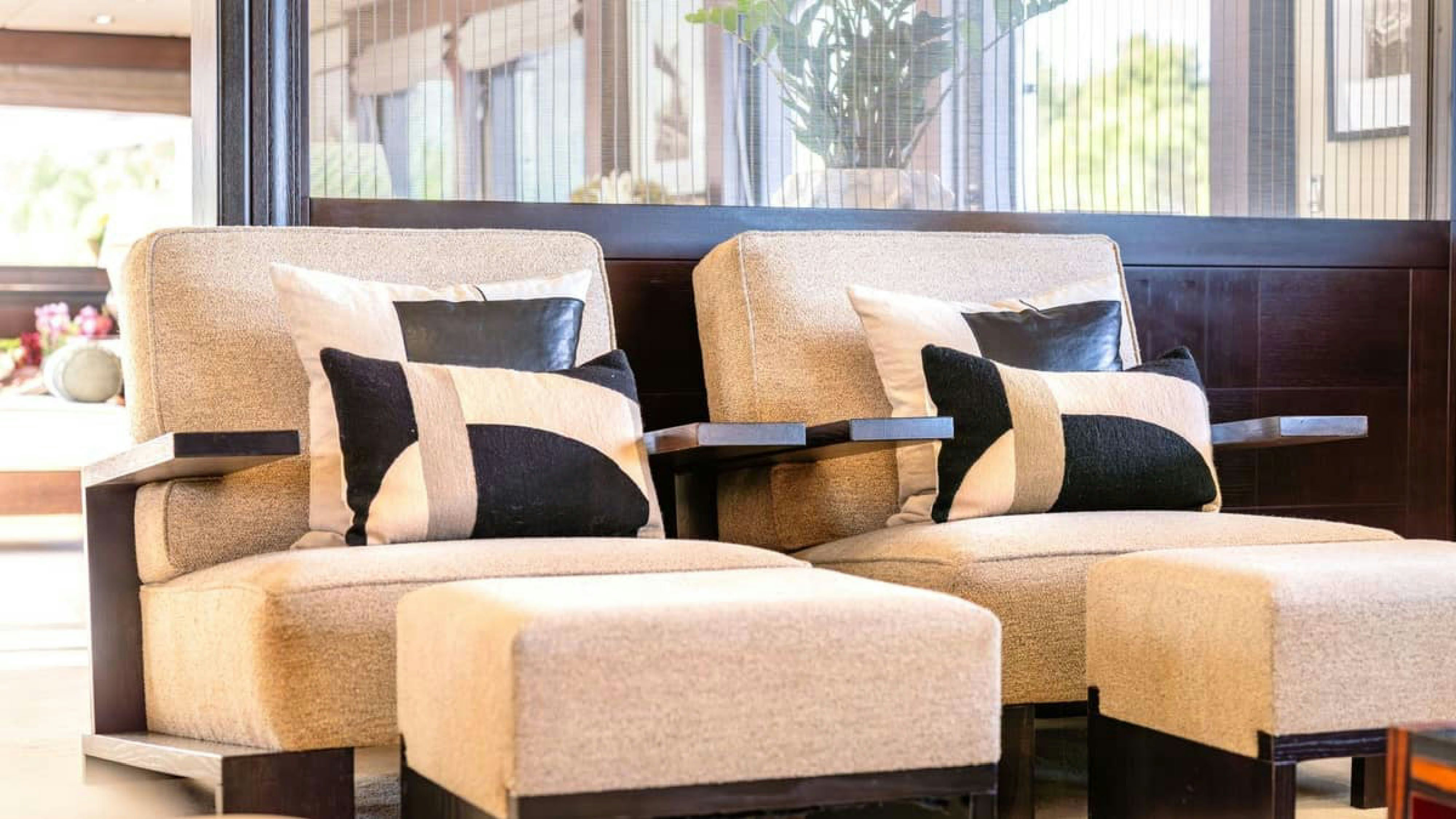 a couch with pillows and pillows aboard VICTORY Yacht for Charter