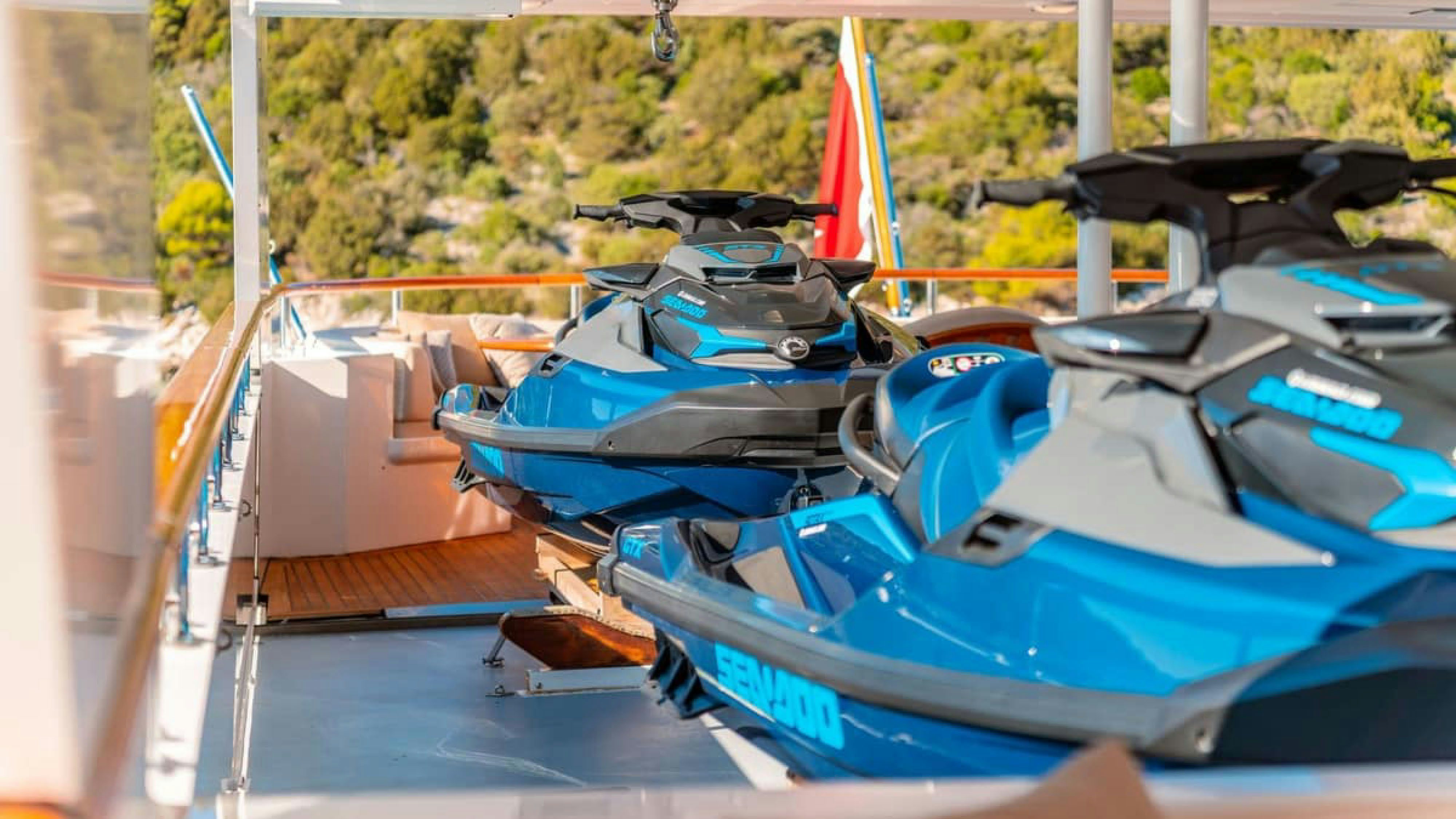 a row of boats on a deck aboard VICTORY Yacht for Charter