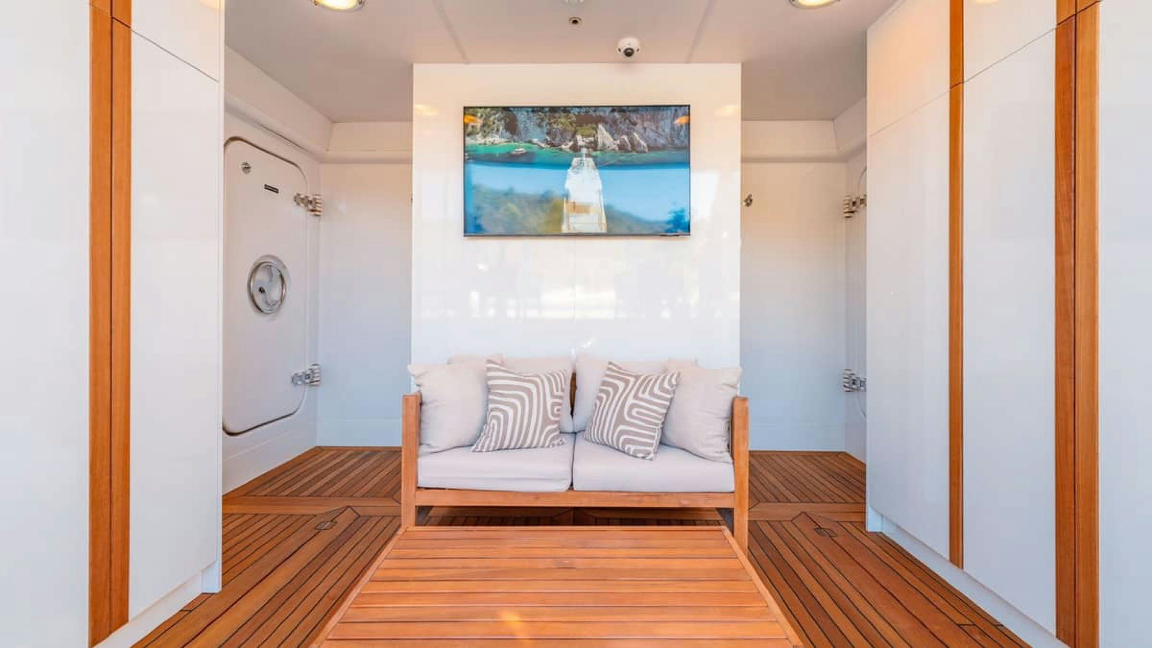 a bed in a room aboard VICTORY Yacht for Charter