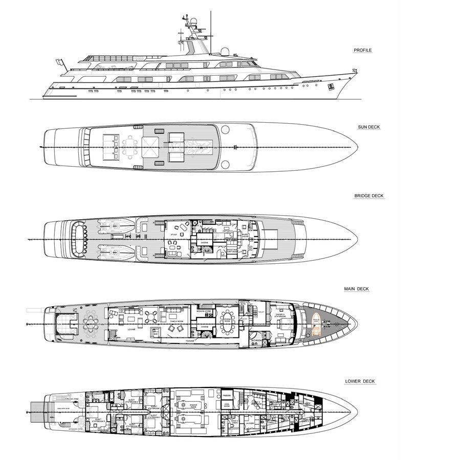 diagram, engineering drawing aboard VICTORY Yacht for Charter